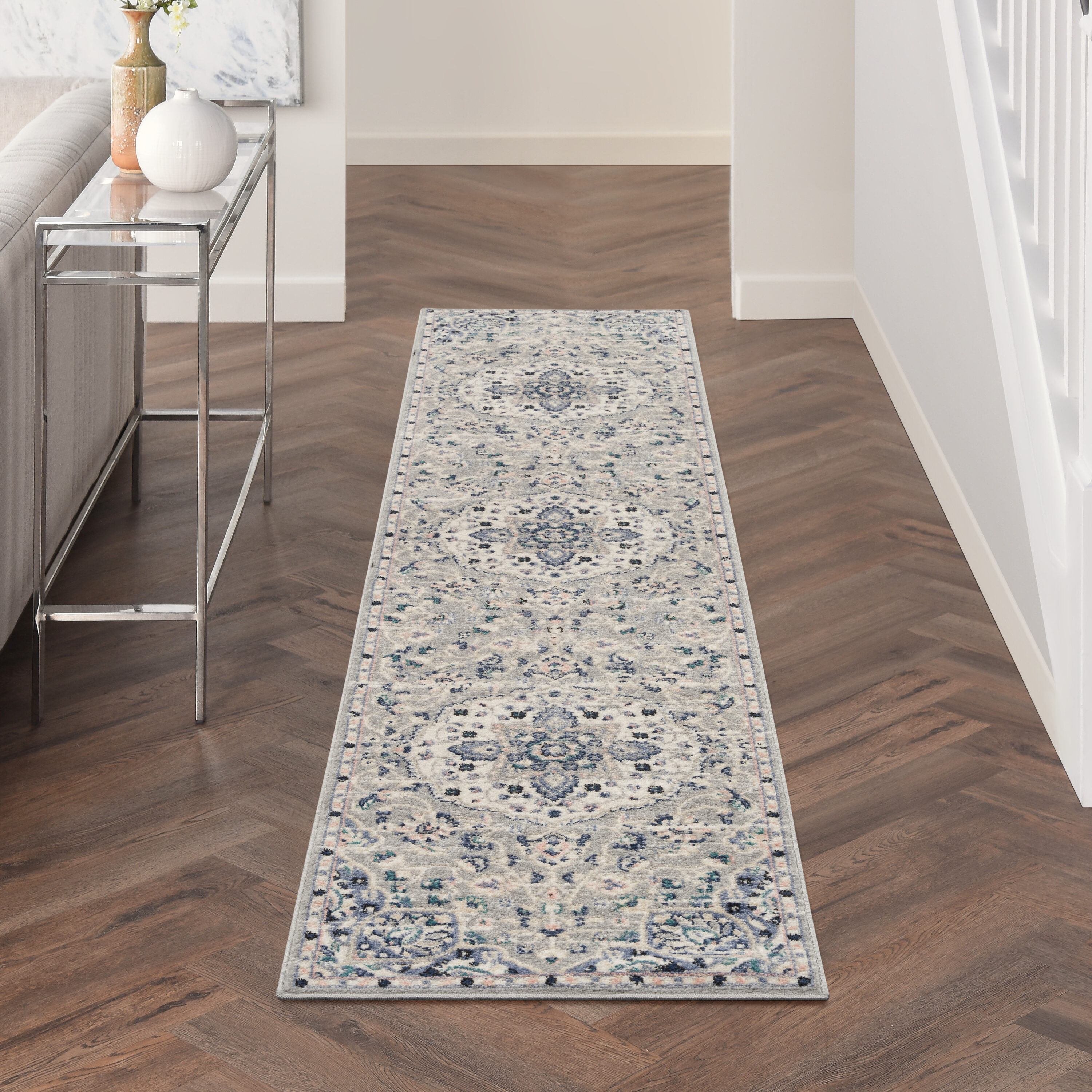 Nourison 099446018878 Passion 2 x 10 (ft) Loomed Polypropylene Grey/Beige Rectangular Indoor Medallion Vintage Runner rug