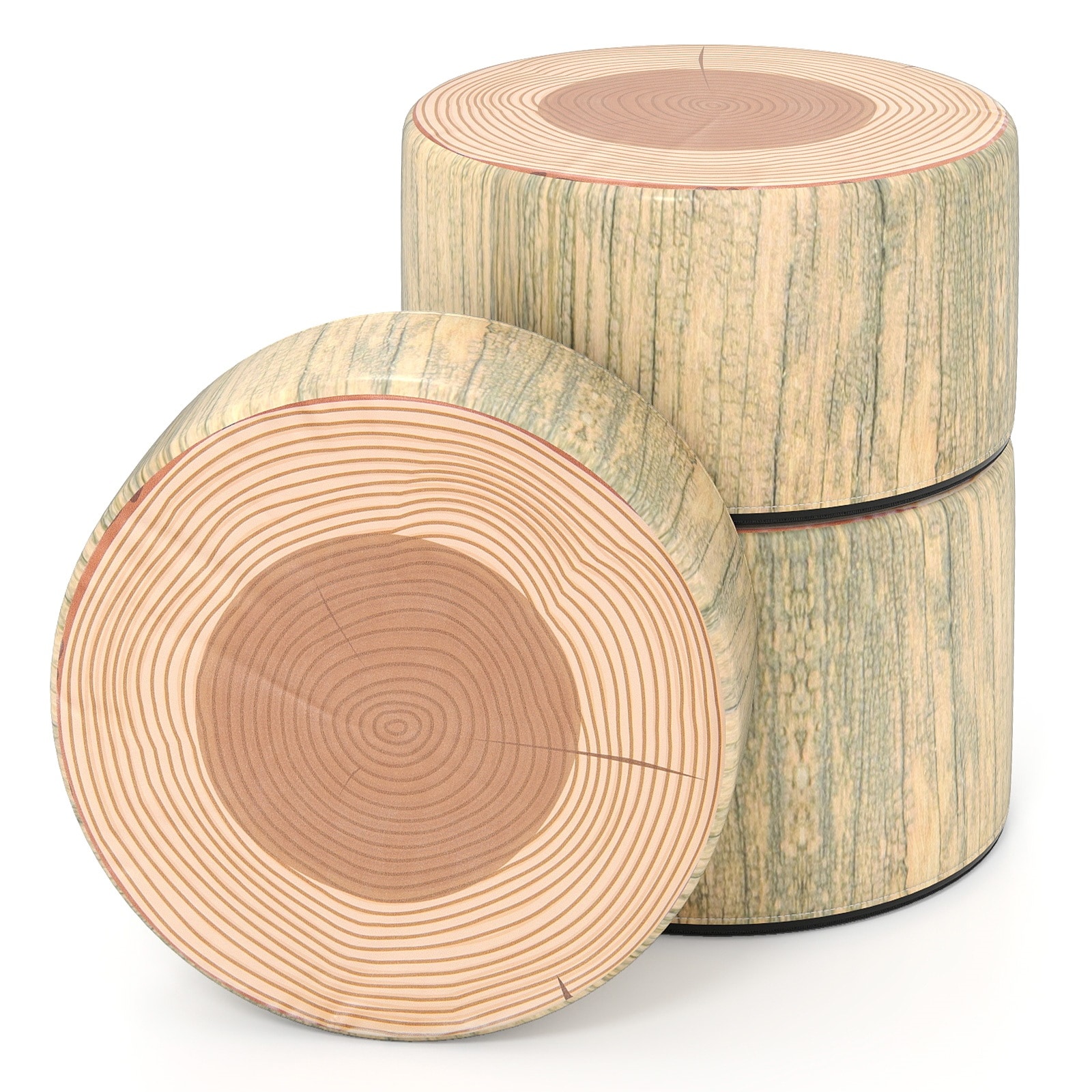 Slickblue Kids 3 Pieces Walnut/Natural Tree Stump Stools with PU Leather Seat and Stackable Design for Playroom Classroom Daycare or Home