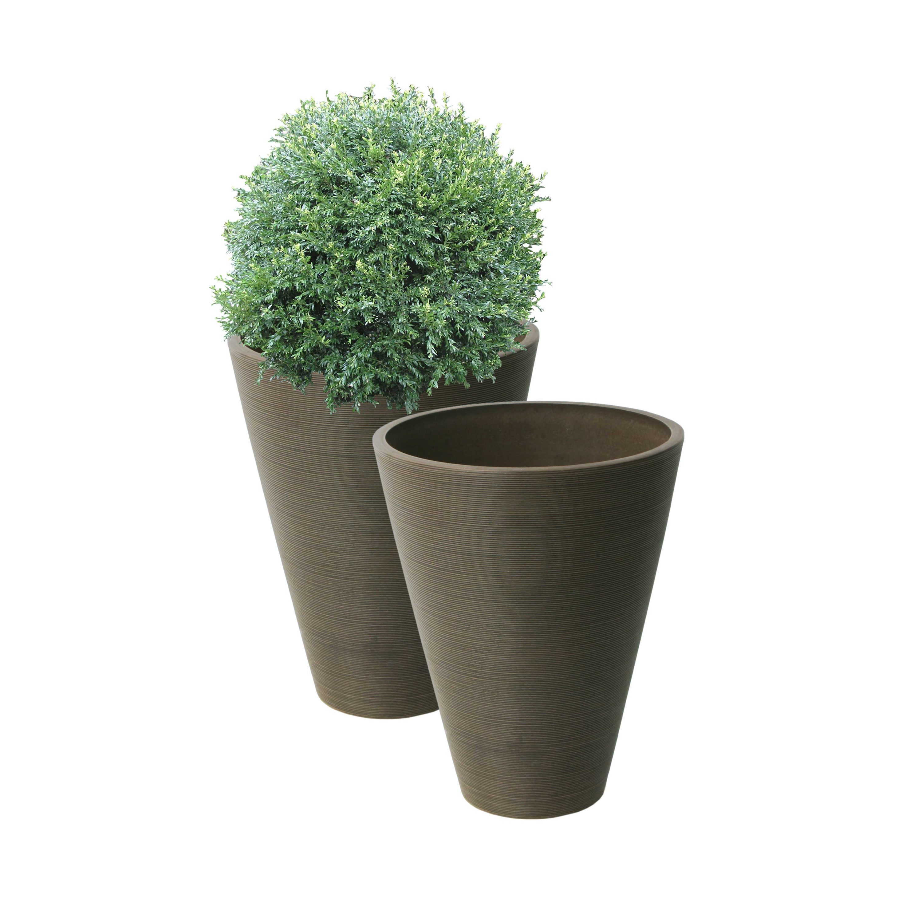 Algreen Products 16128 2 -Pack Round 14.0-in W Medium Brown Mixed/Composite Indoor/Outdoor Planter with Drainage Holes