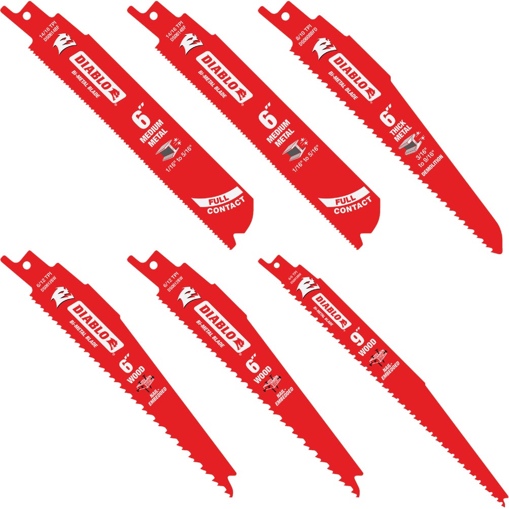 Diablo Freud DS006S 6-Piece Demolition and Reciprocating Saw Blade Set for Wood and Metal Cutting