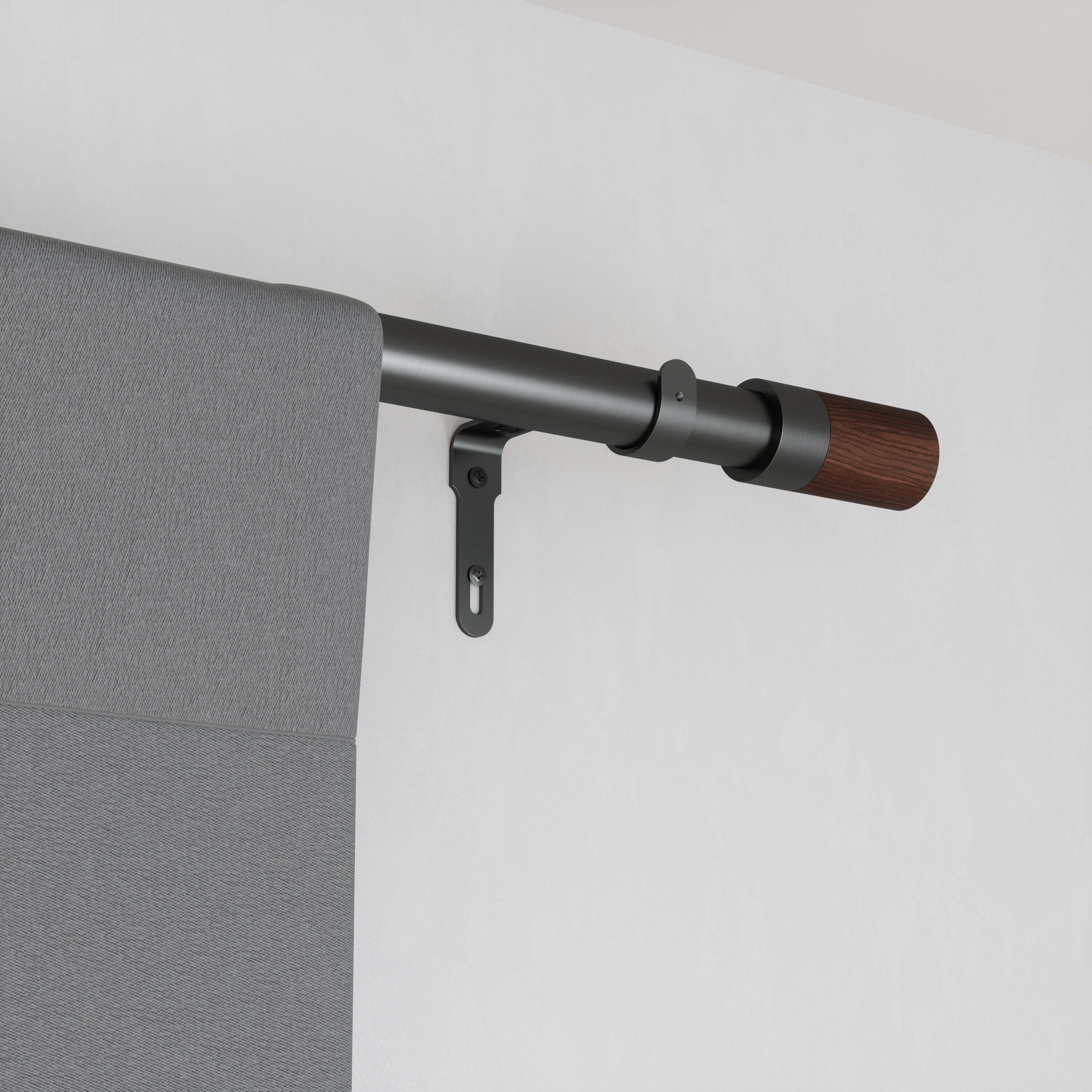 Gunmetal Adjustable Curtain Rod with Wooden Finials