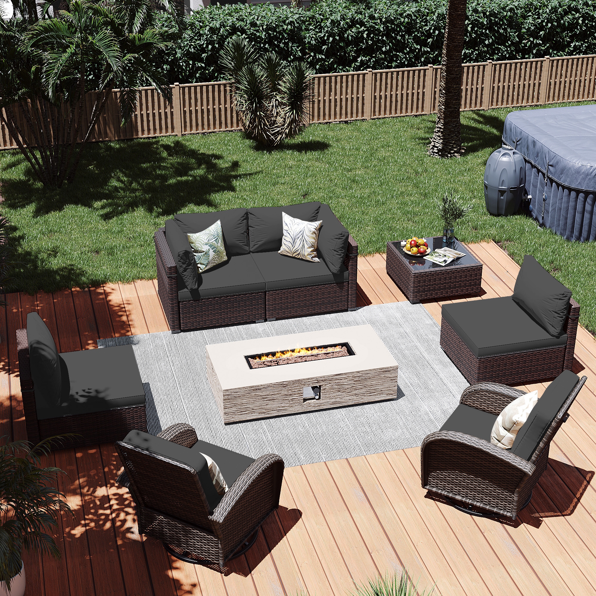 Patio Watcher LS-RT5Y11-56HWBE-B3 8 -Piece Rattan Patio Conversation Set with Dark Gray Cushions