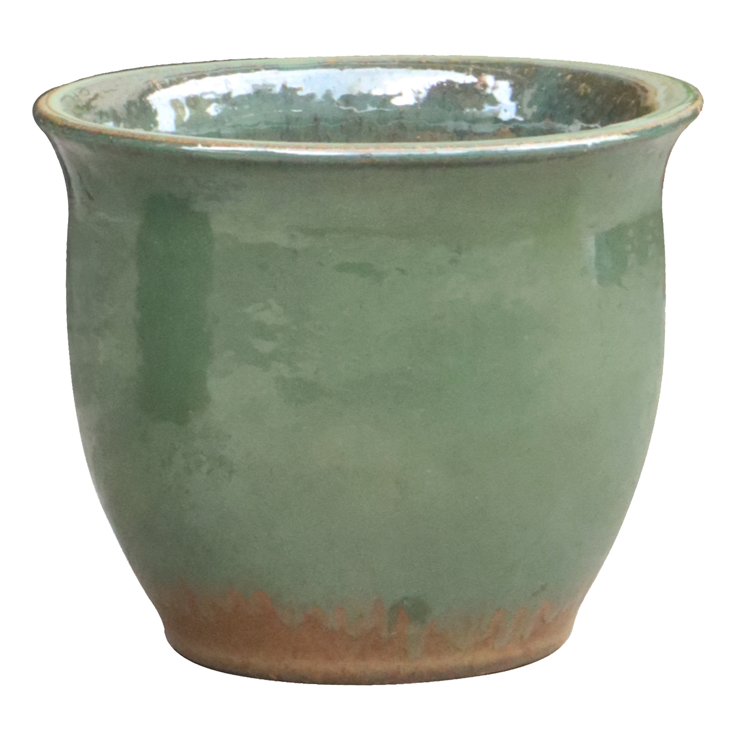 allen + roth GO2025-7 Round 9.8-in W Small Green Glazed ceramic Indoor/Outdoor Planter with Drainage Holes