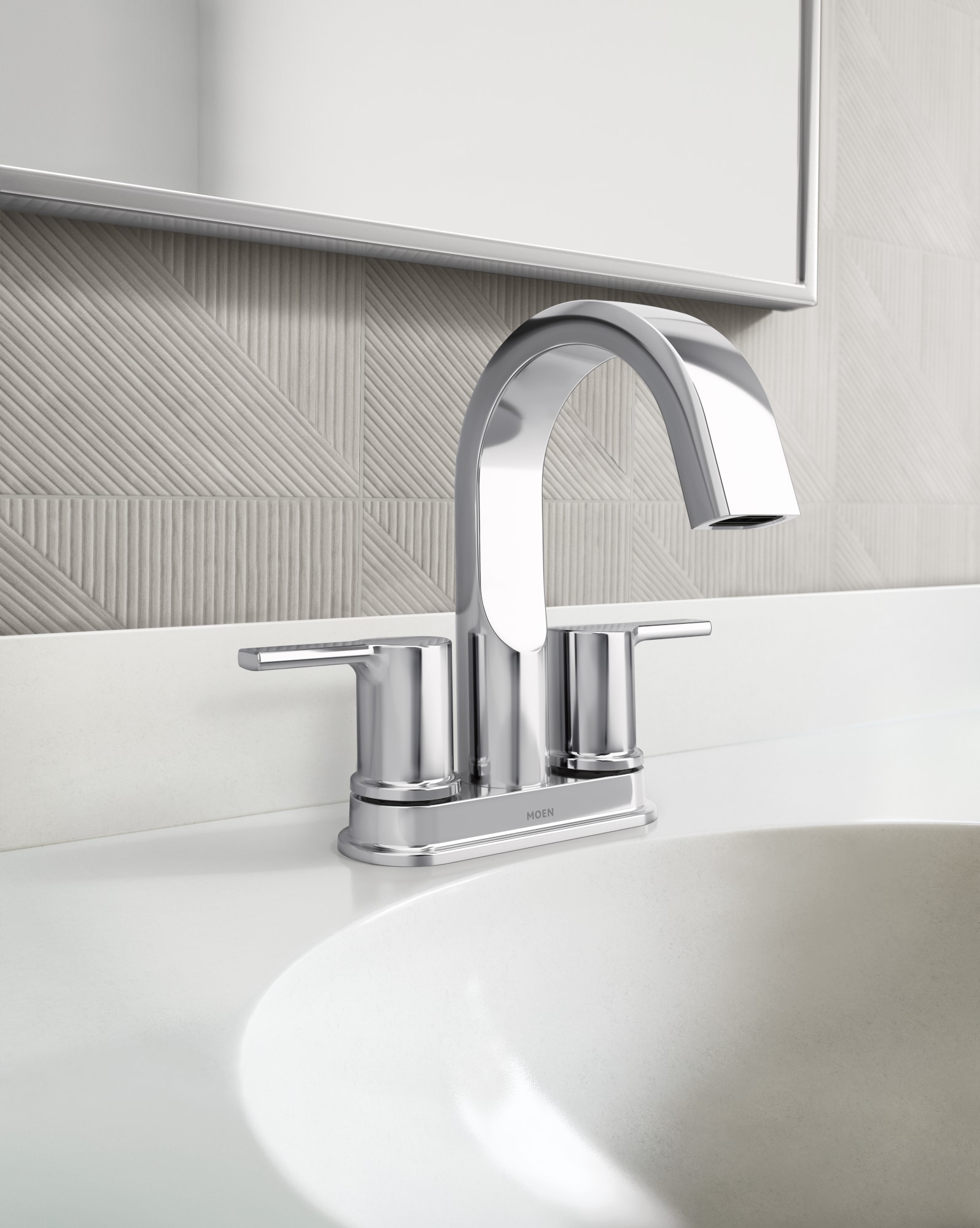 Moen 84153 Avri Chrome 4-in centerset 2-handle WaterSense High-arc Commercial/Residential Handle Bathroom Sink Faucet with Drain