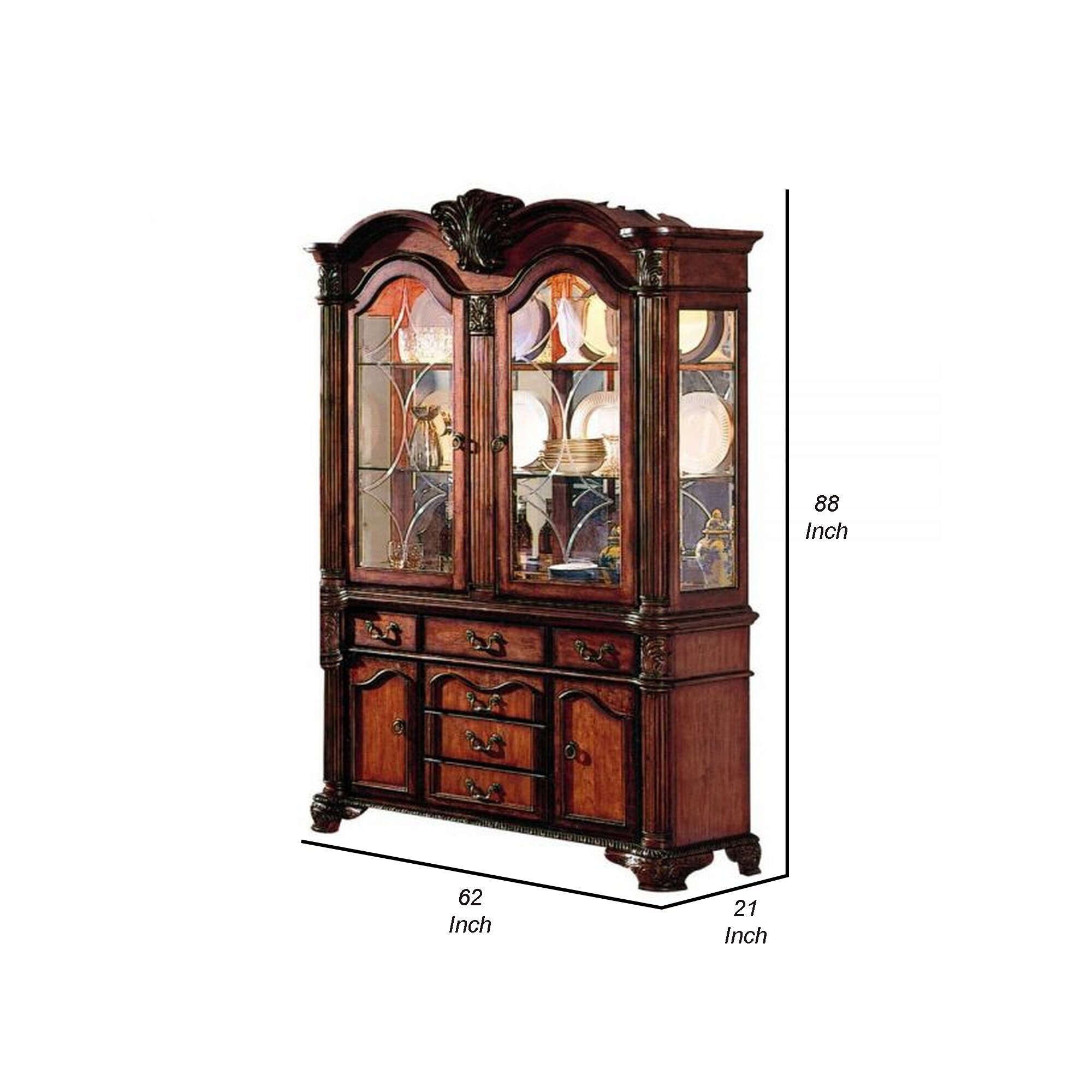 Benzara Contemporary/Modern Dark Cherry Finish Wood Curio Cabinet