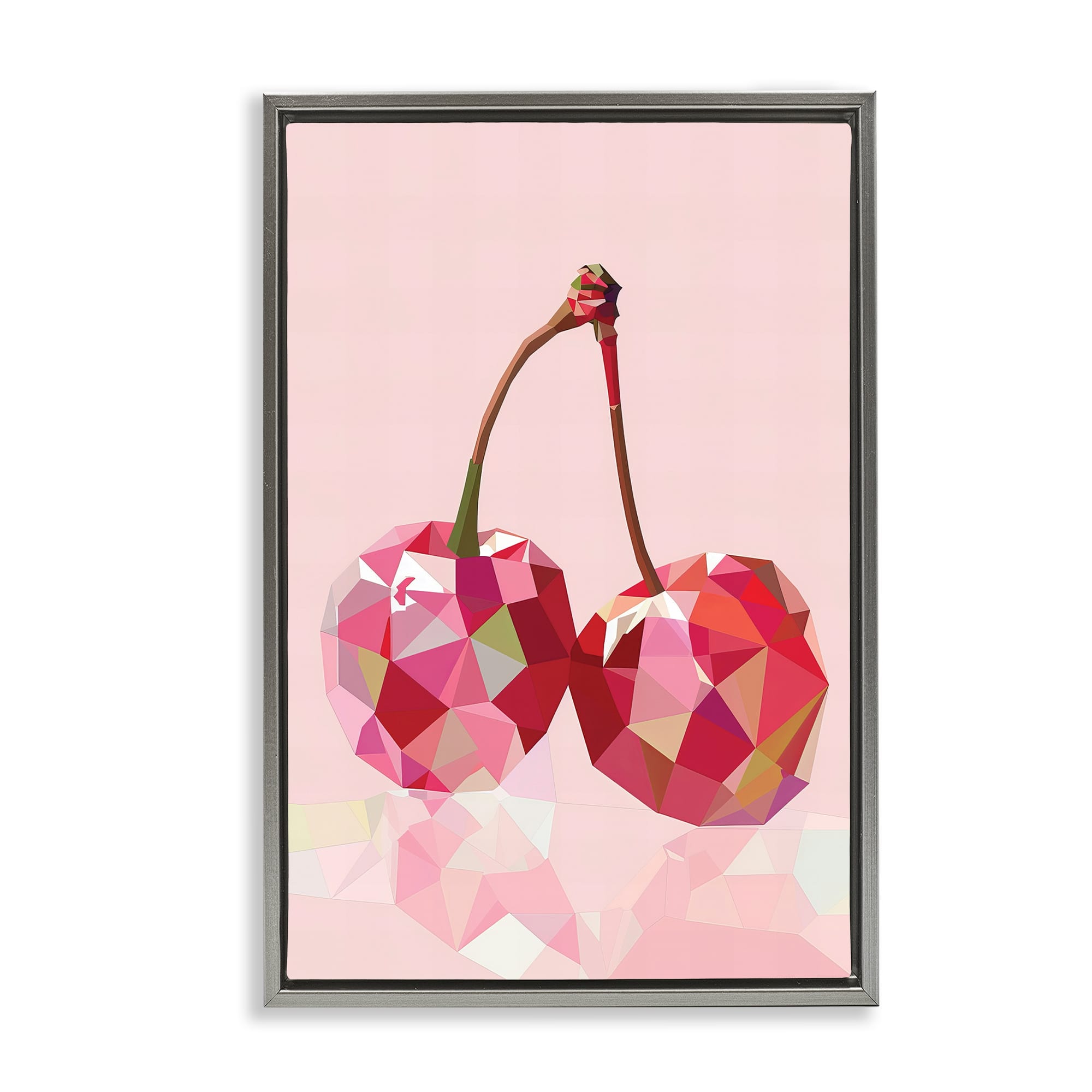 Stupell Industries BT-649-FFL-20X30 Pink Geometric Cherries Gray Framed Floater Canvas Wall Art By LSR Design Studio 21 x 31