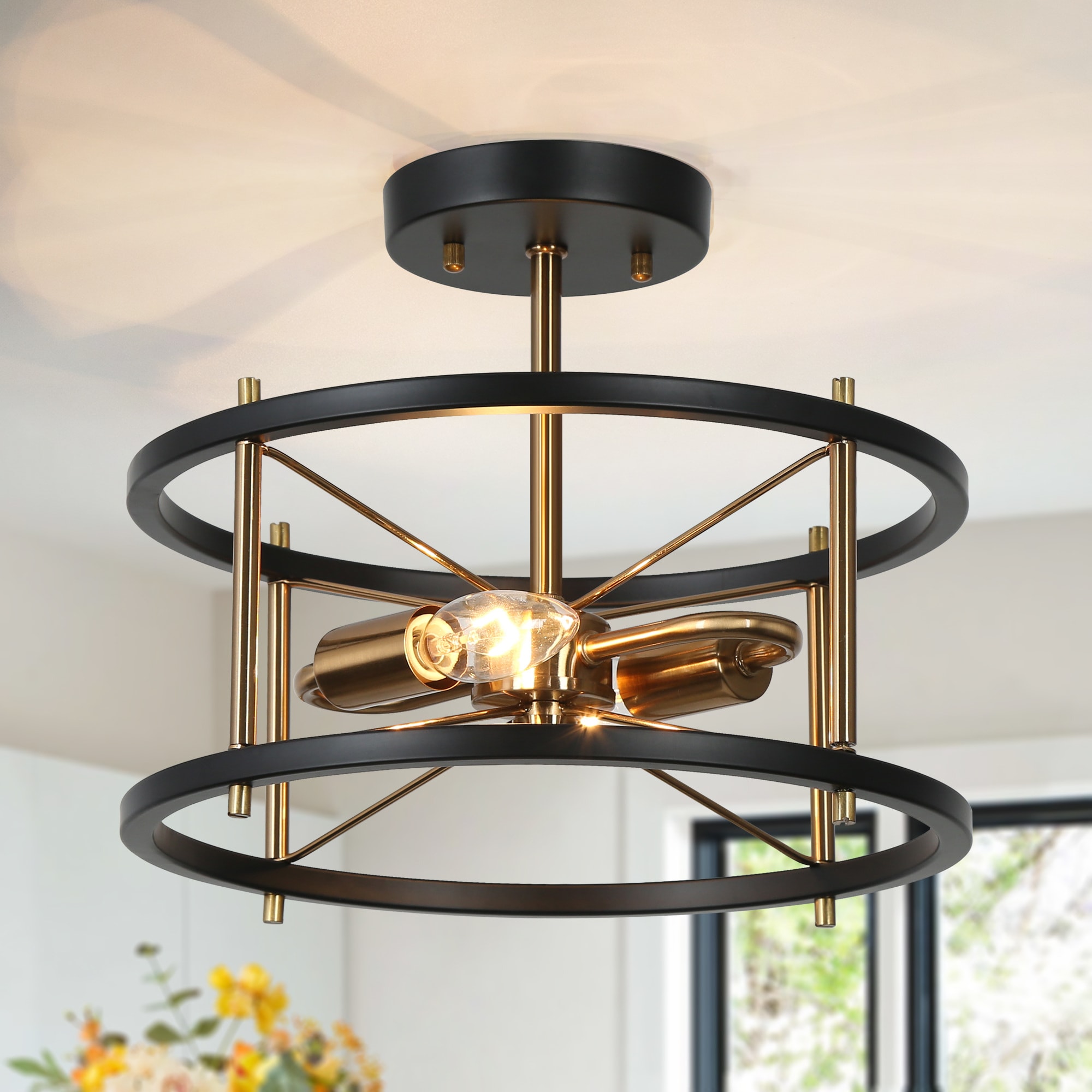 ZEVNI L37FMZ7FW65C2ST8 Gayle 2 -Light 12-in Matte Black Semi Flush Mount Light