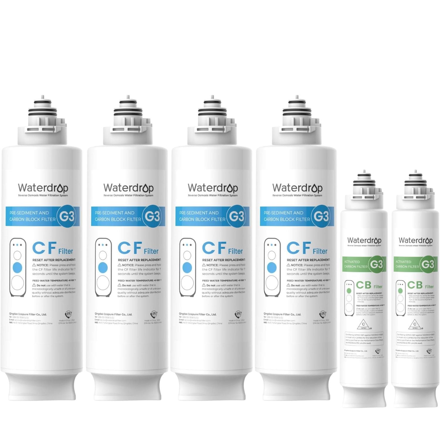 Waterdrop WD-G3-4CF2CB Replacement Filter Under Sink 6-Months Replacement Filter 6 -Pack