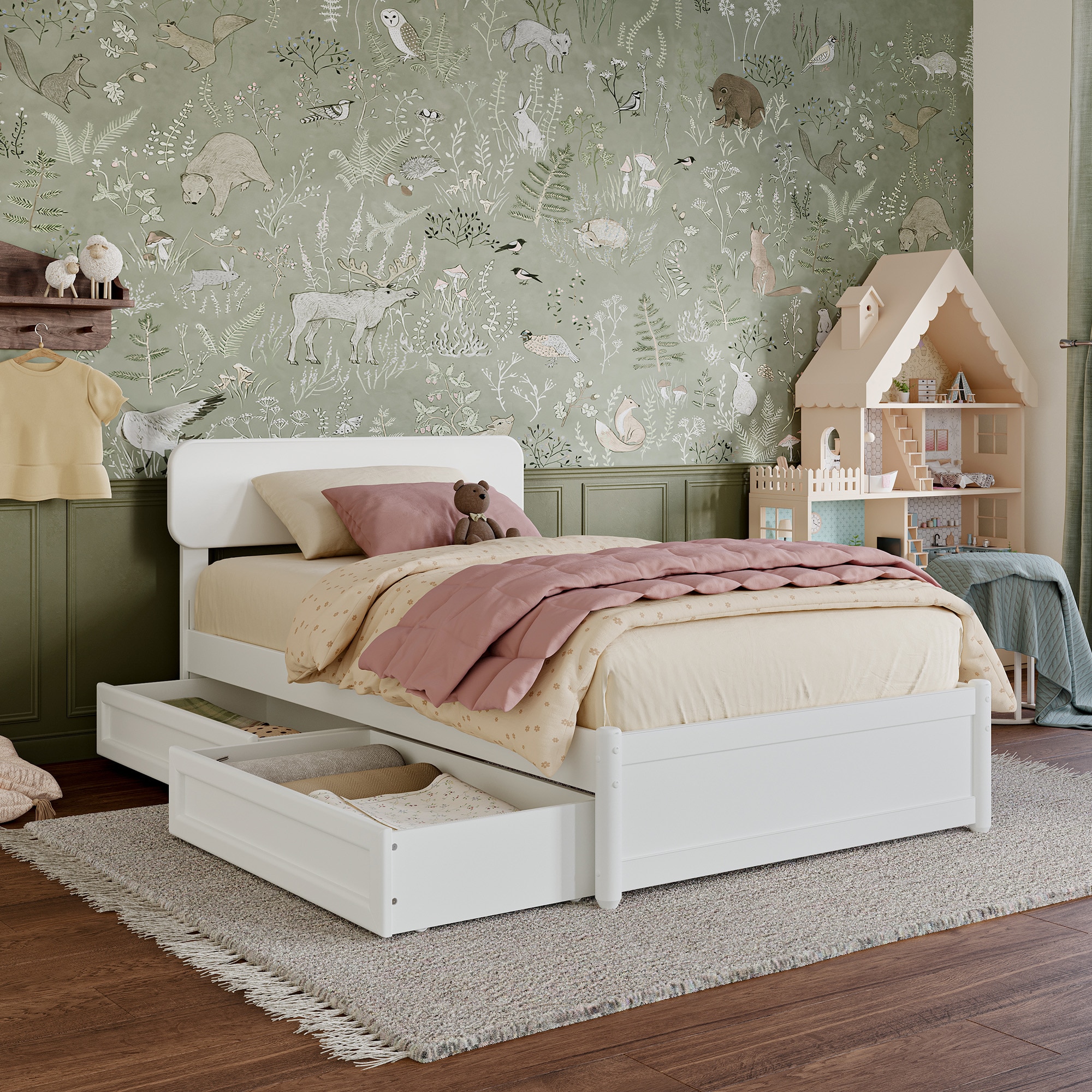 AFI AR9687122 Capri White Twin Wood Platform Bed with Storage