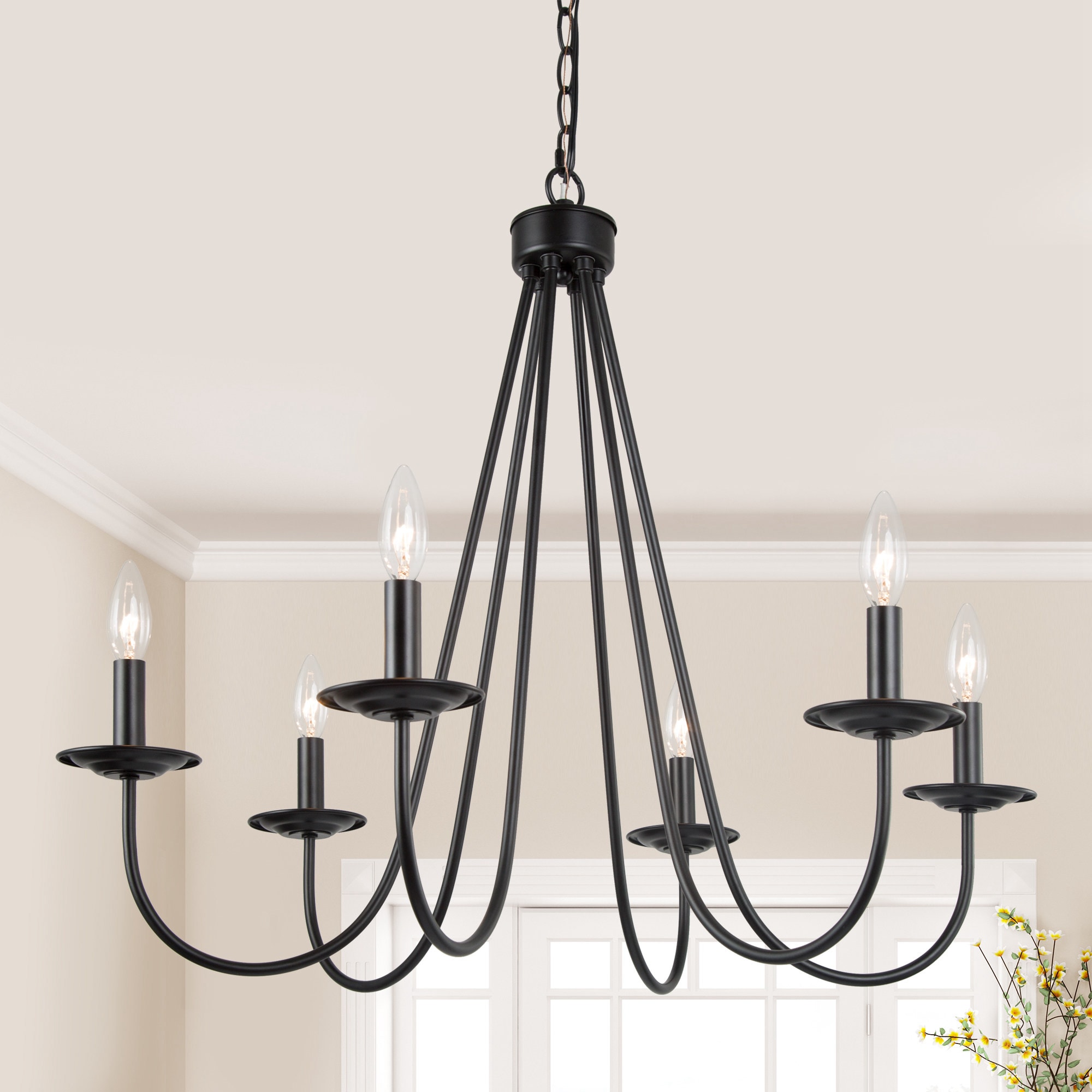 Uolfin 6-Light Matte Black Industrial LED Dry rated Chandelier in the ...