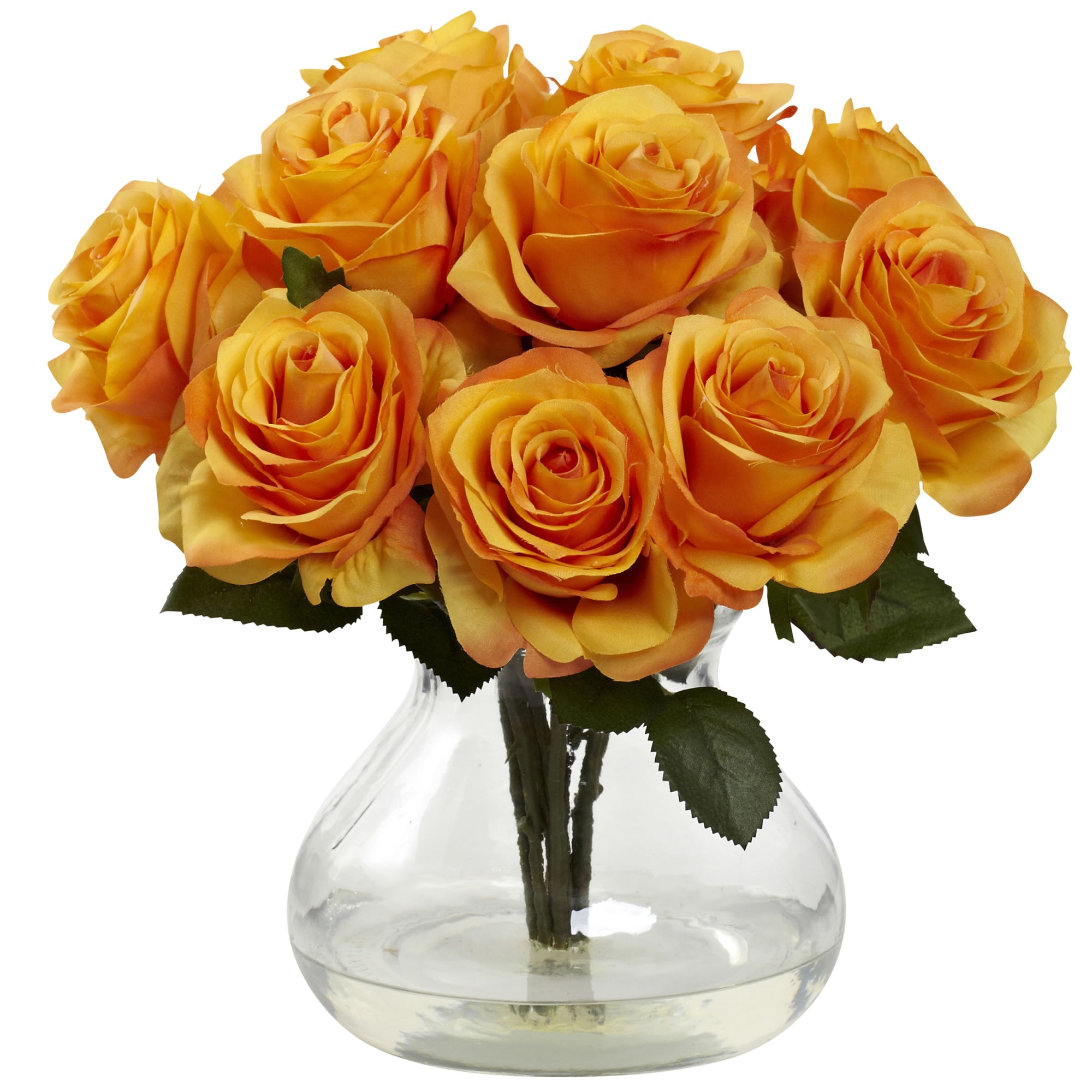 Nearly Natural 1367-OY 11-Inches Orange Yellow Indoor Desktop Rose Artificial flower
