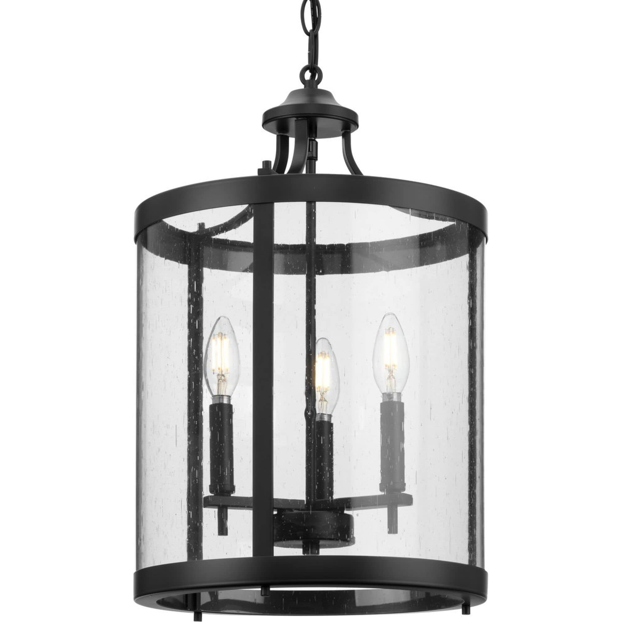 Progress Lighting Morehouse 3 Light Matte Black Transitional Seeded Glass Cylinder Led Medium