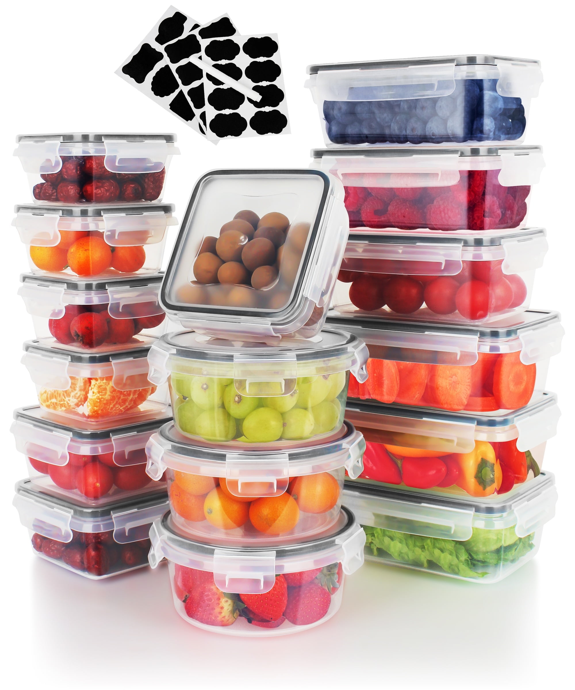Fenbeli 32-Pc Airtight BPA-Free Leakproof Microwave Freezer Dishwasher Safe Food Storage Containers Set With Lids And Labels Kitchen Meal Prep Container Set
