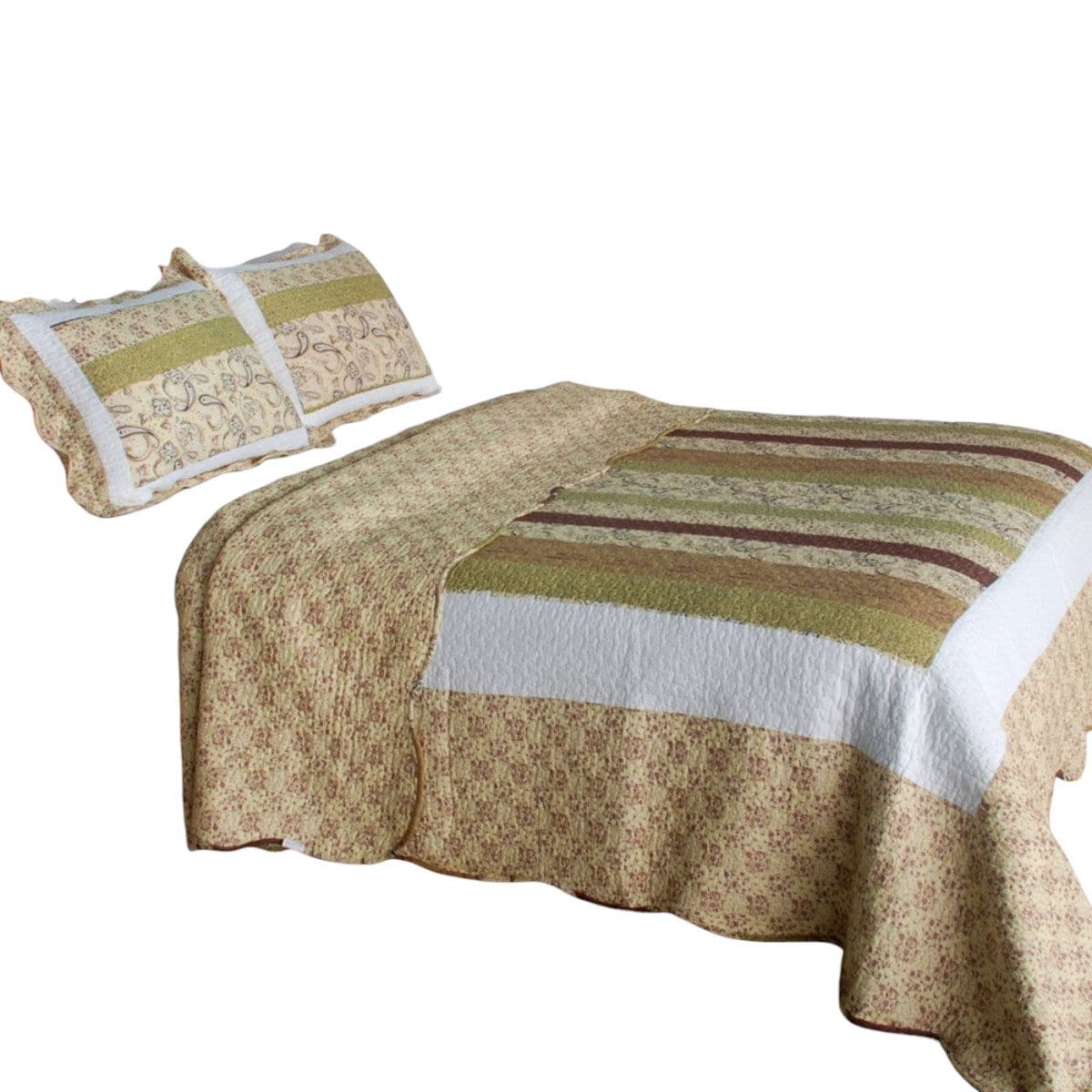 Slickblue 3-Piece Beige Paisley Full/Queen Reversible Cotton Quilt Set for Guest Room Bedding with Printed Pattern and Shams