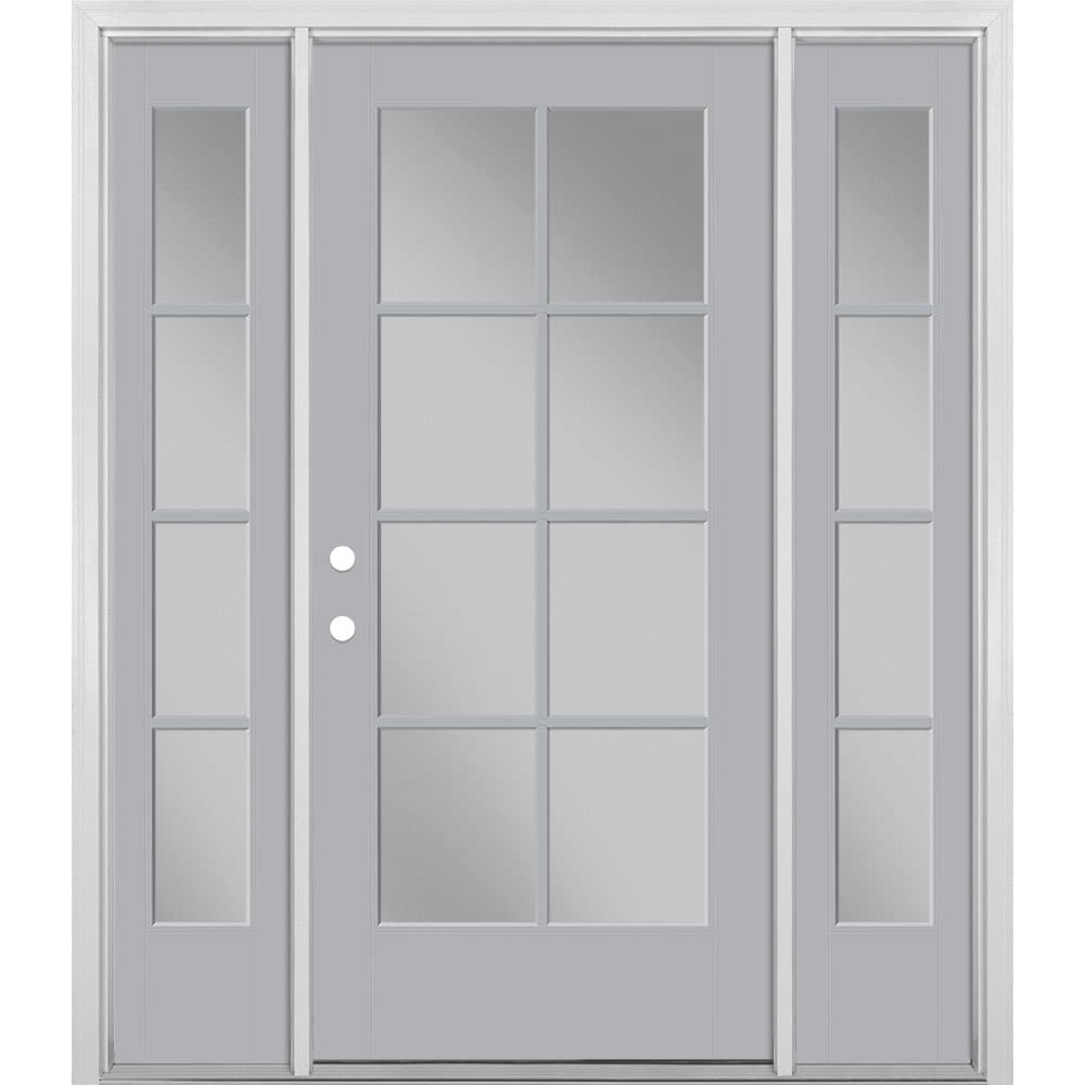 Masonite 1524442 64-in x 80-in x 4-9/16-in Fiberglass Full lite Left-hand inswing Infinity Gray Painted Prehung Front Door with Sidelights with Brickmould Insulating core