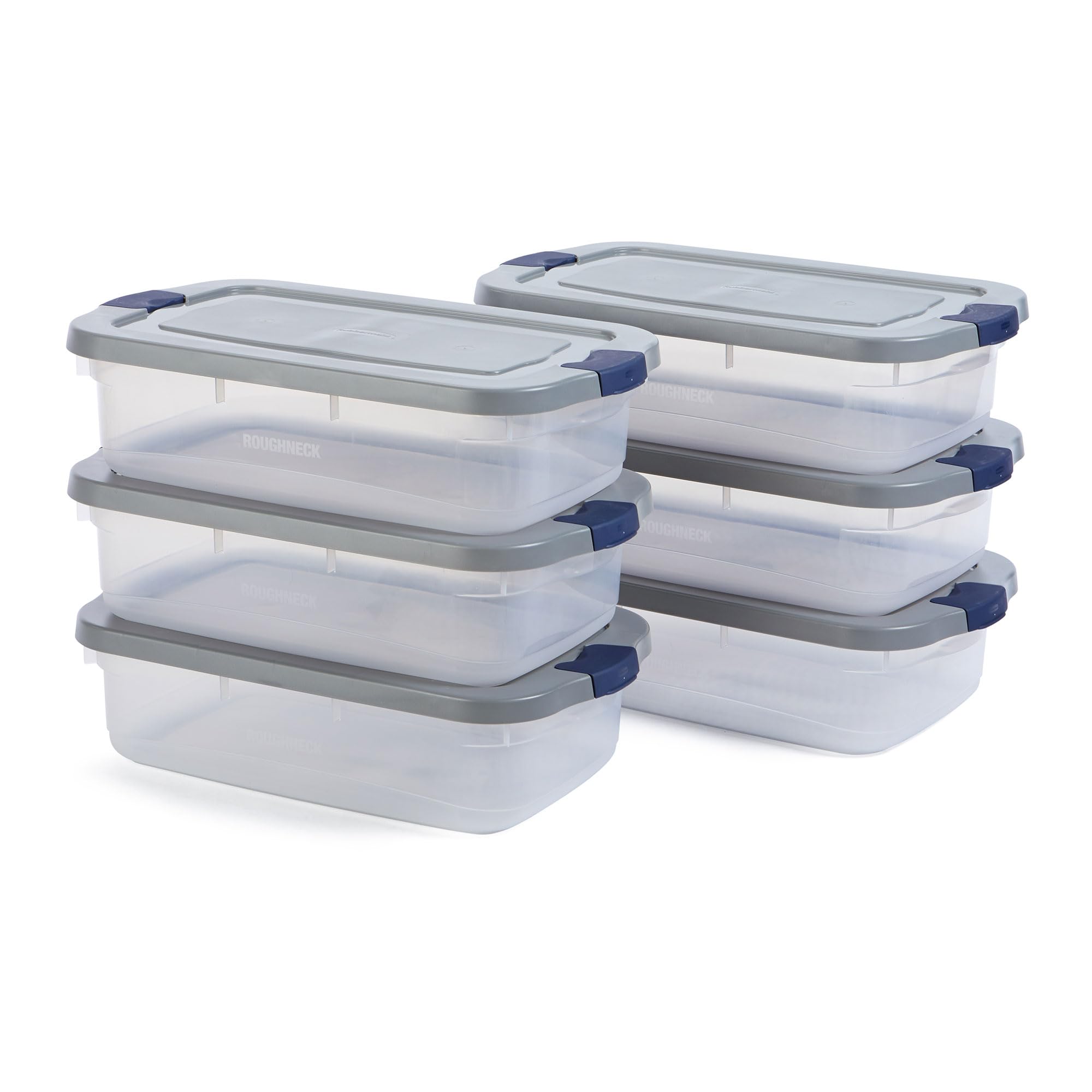 Rubbermaid  Roughneck Clear 31 Qt/ 7.75 Gal Storage Containers Pack of 6 with Snap-Fit Grey Lids Visible Base Sturdy and Stackable Great for Storage and Organization