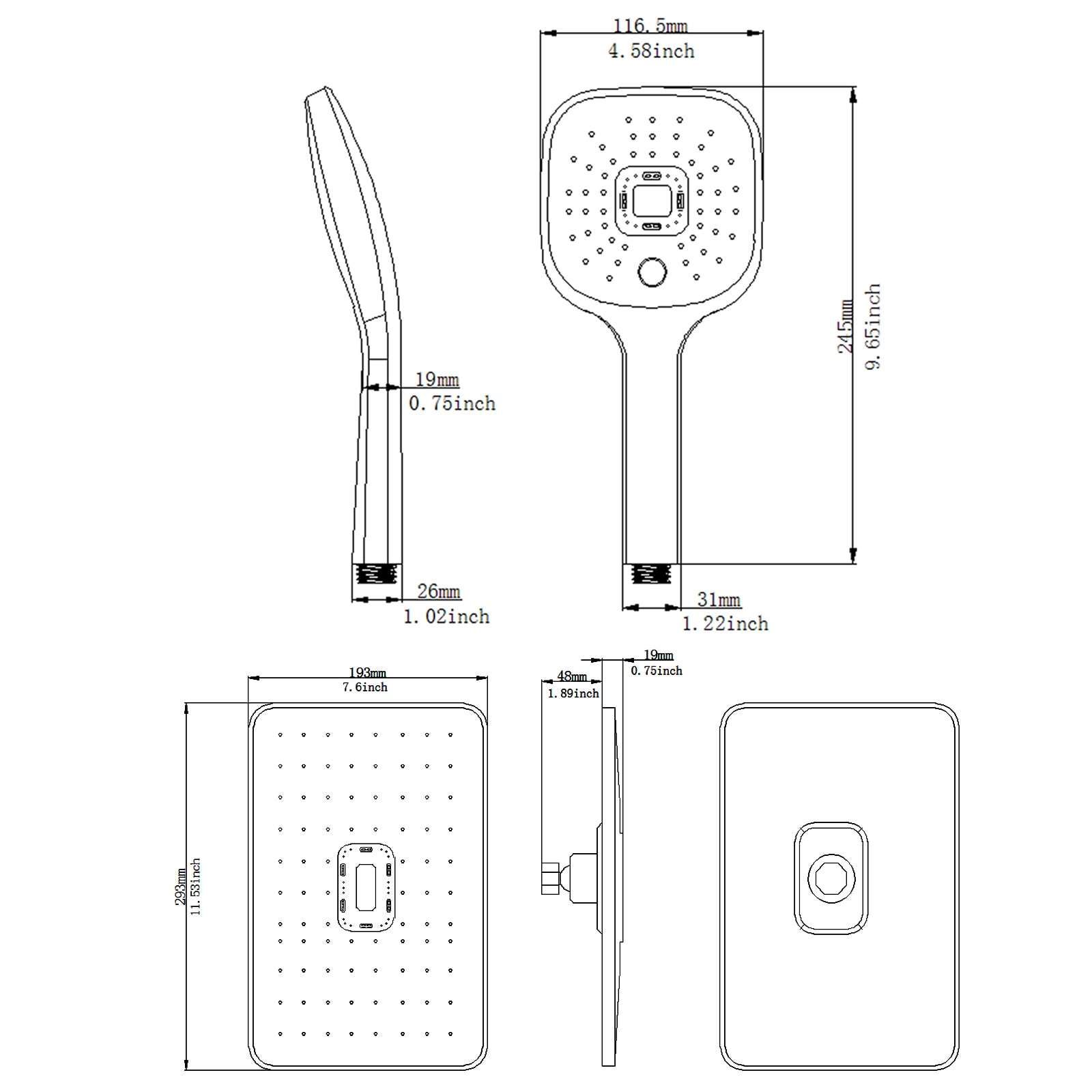 BWE A-95009-BLACK Showerhead-Bar-Panels - View #10