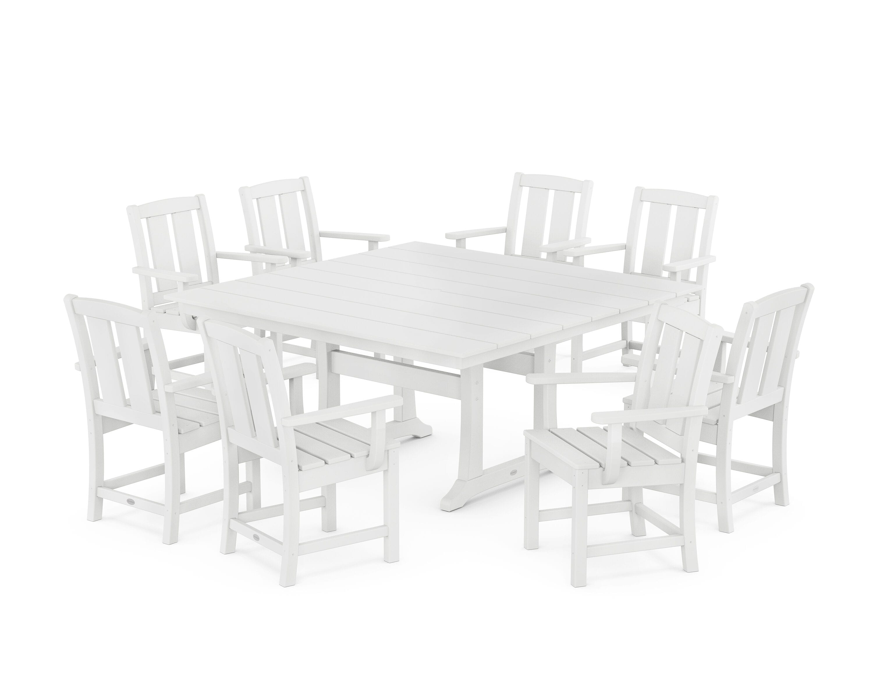 POLYWOOD PWS2059-1-WH Mission 9 -Piece White Patio Dining Set Plastic Square Table with 8 Stationary Chairs