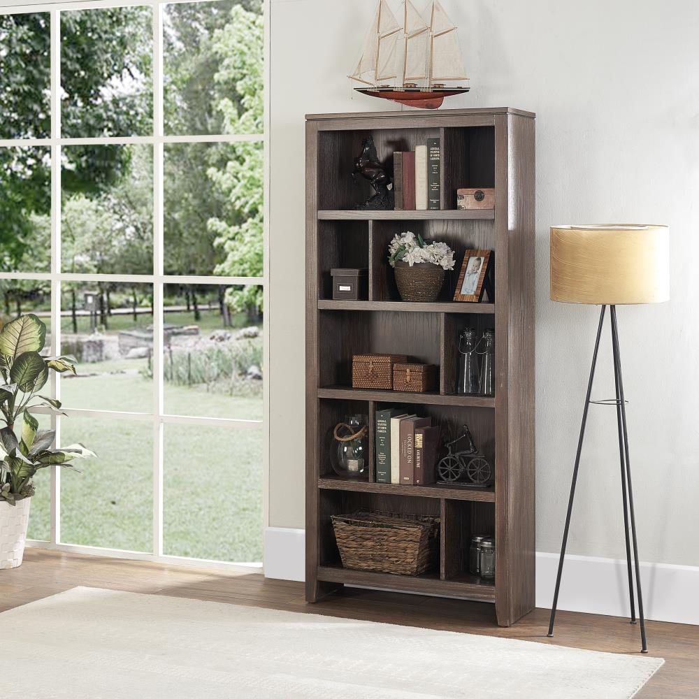 Linon Burke Brown Wood 5-Shelf Oversized Set Bookcase (31.7-in W x 72 ...