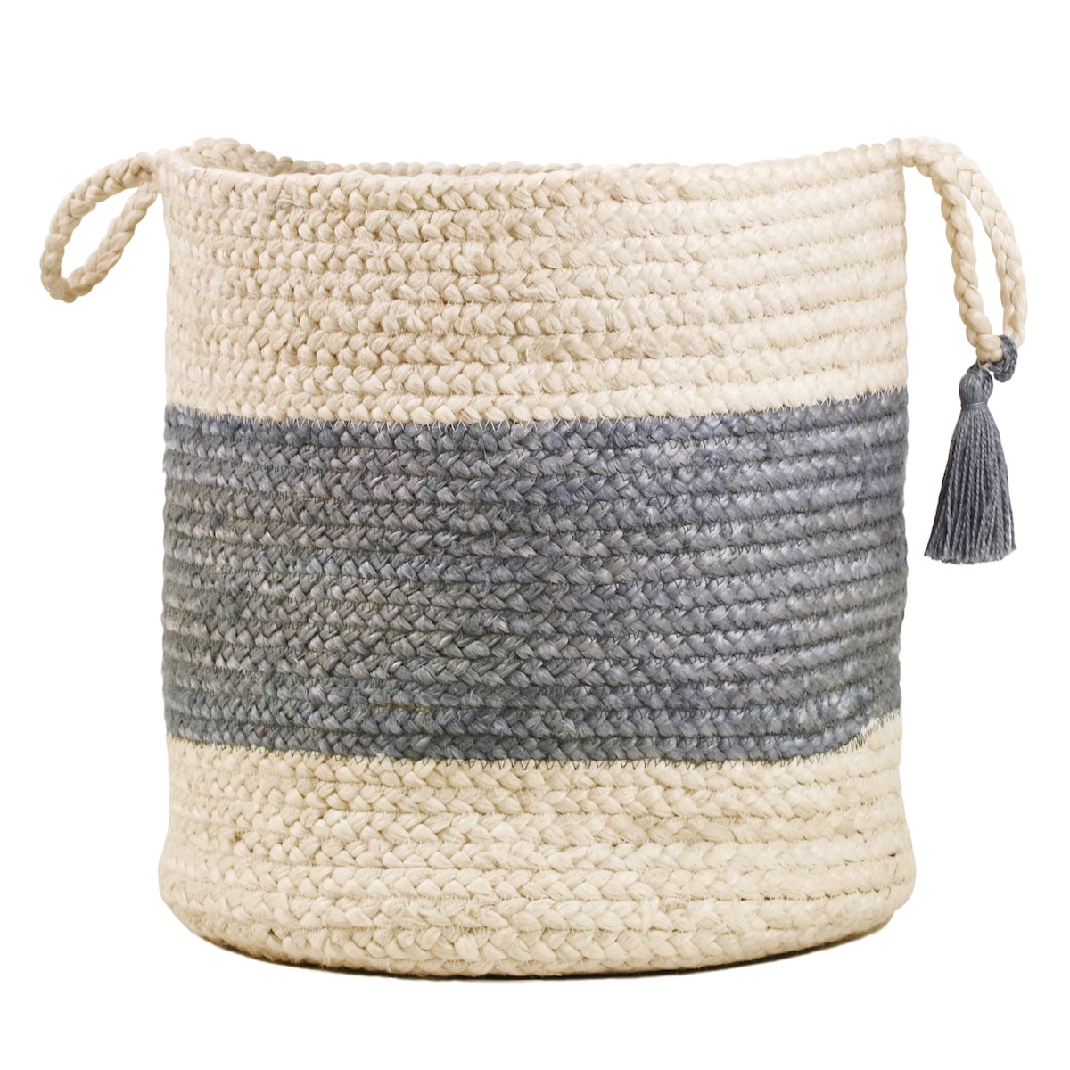 LR Home 0389A0084934J8 ( 19-in W x 19-in H x 19-in D ) Bleached White/Off-White/Frost Gray Jute Basket