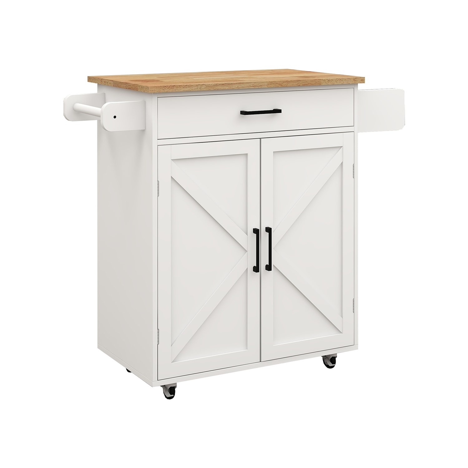 Bybafun White Mdf Base with Mdf Wood Top Rolling Kitchen Cart (17.7-in x 32.9-in x 36-in)