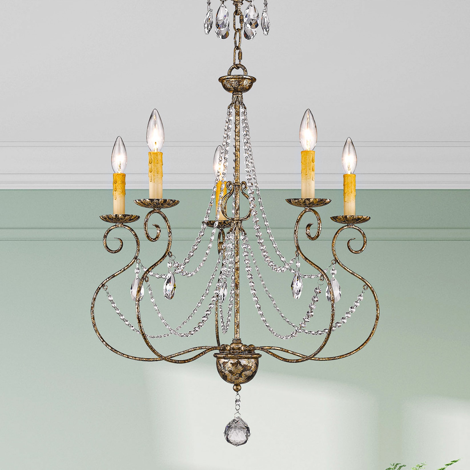 Isabella European Bronze 5-Light Crystal Chandelier