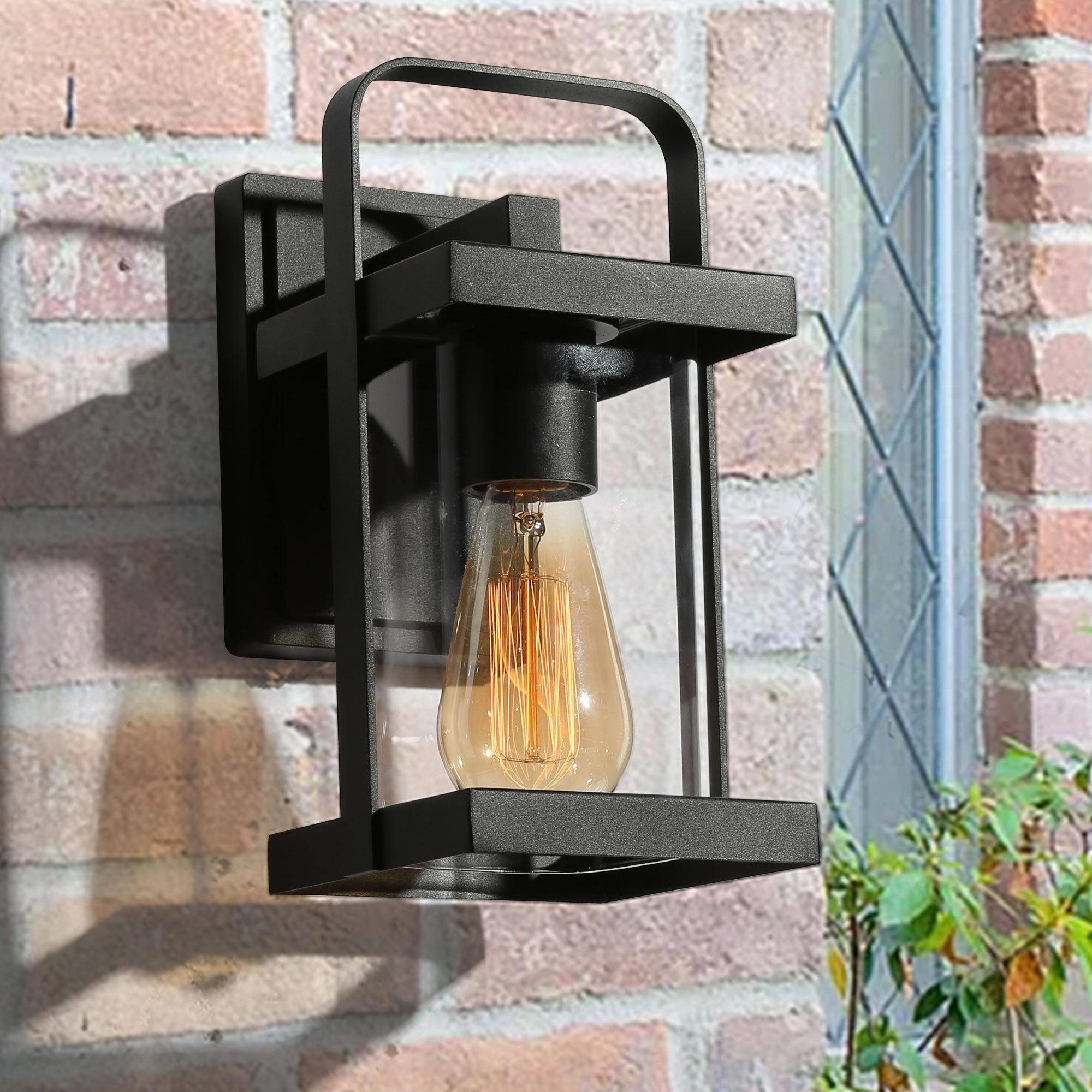 Uolfin 1-Light 12-in Matte Black Lantern with Seeded Cylinder Glass Outdoor  Wall Light in the Outdoor Wall Lights department at