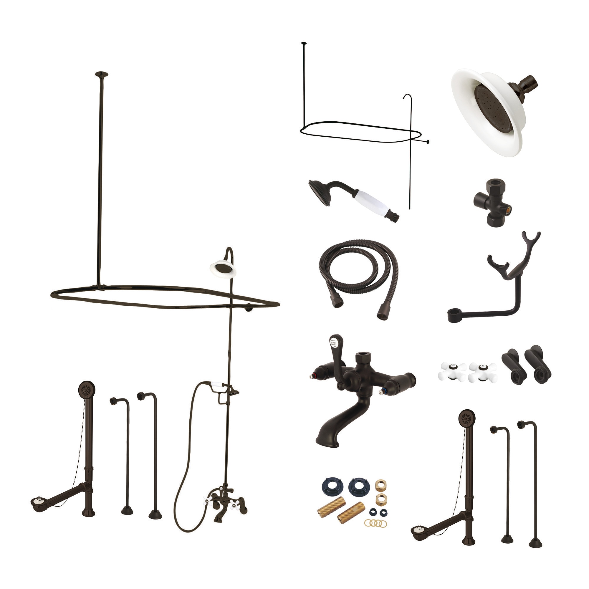 Kingston Brass WLCCK1145PX Vintage Oil-rubbed bronze 3-handle Wall-mount Low-arc Bathtub Faucet with Hand Shower ( Valve Included )