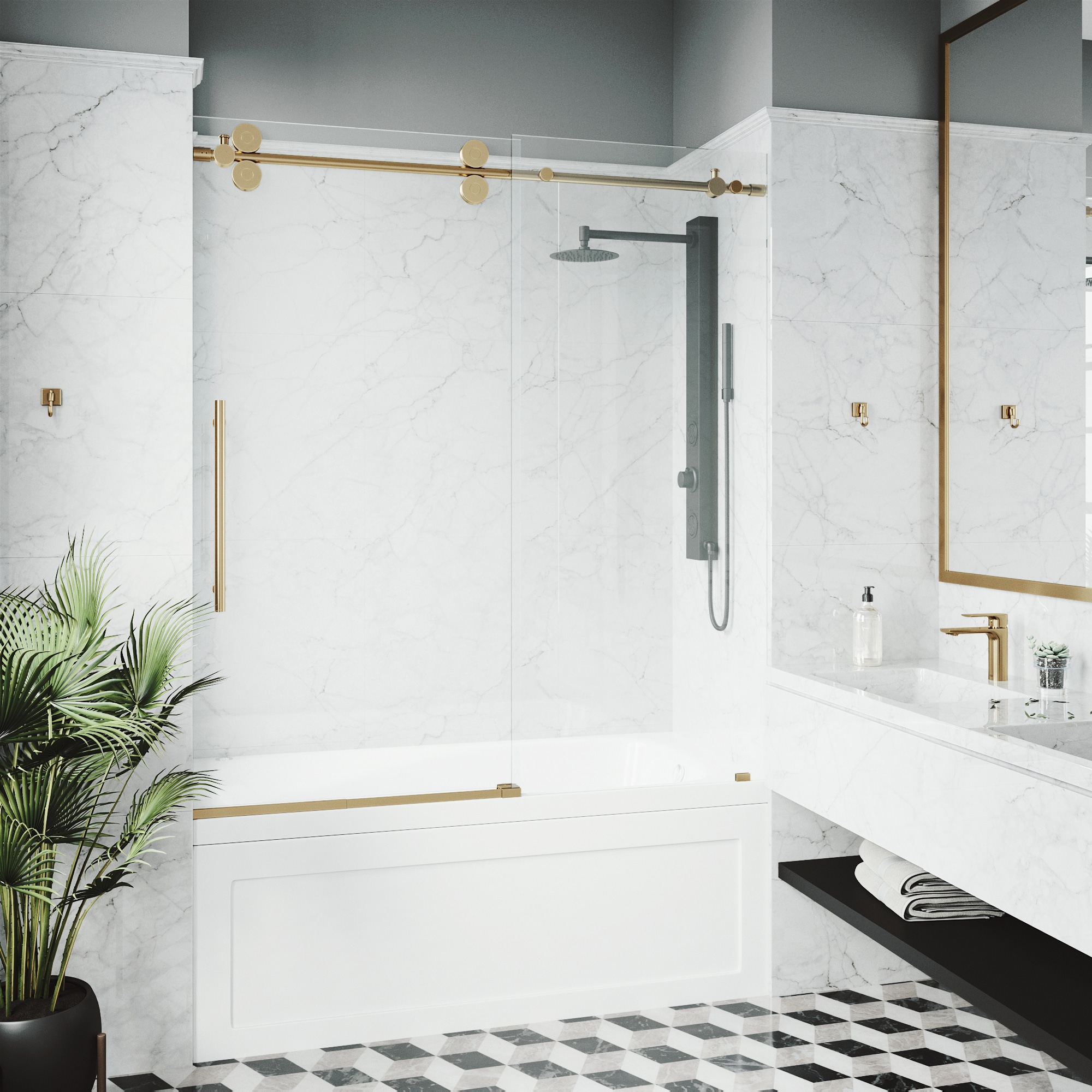 VIGO VG6041MGCL6066 Elan Matte Brushed Gold 56-in to 60-in W x 66-in H Frameless Sliding Bathtub door