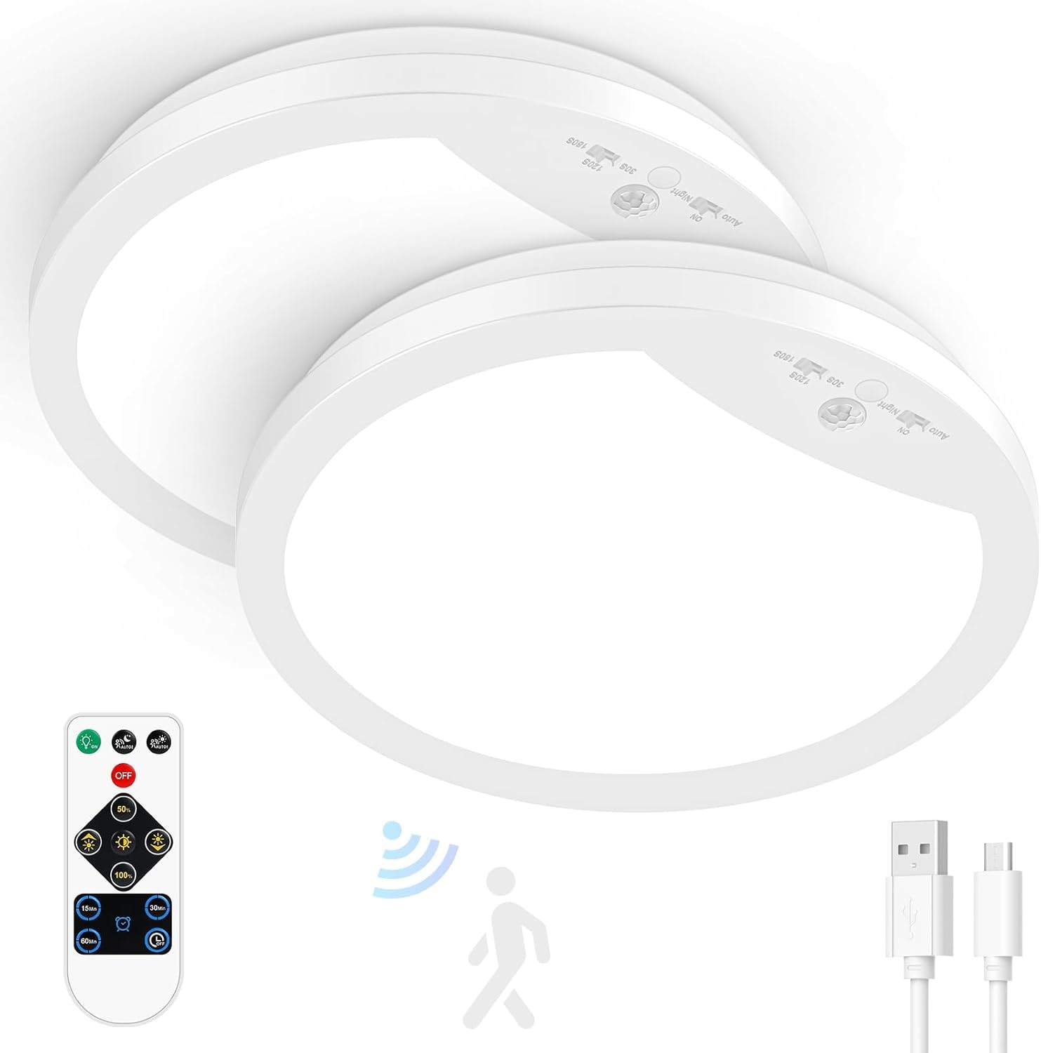 Nordic Hygge B0D144NP83 2-Pack Rechargeable Motion Sensor Ceiling Lights with Remote