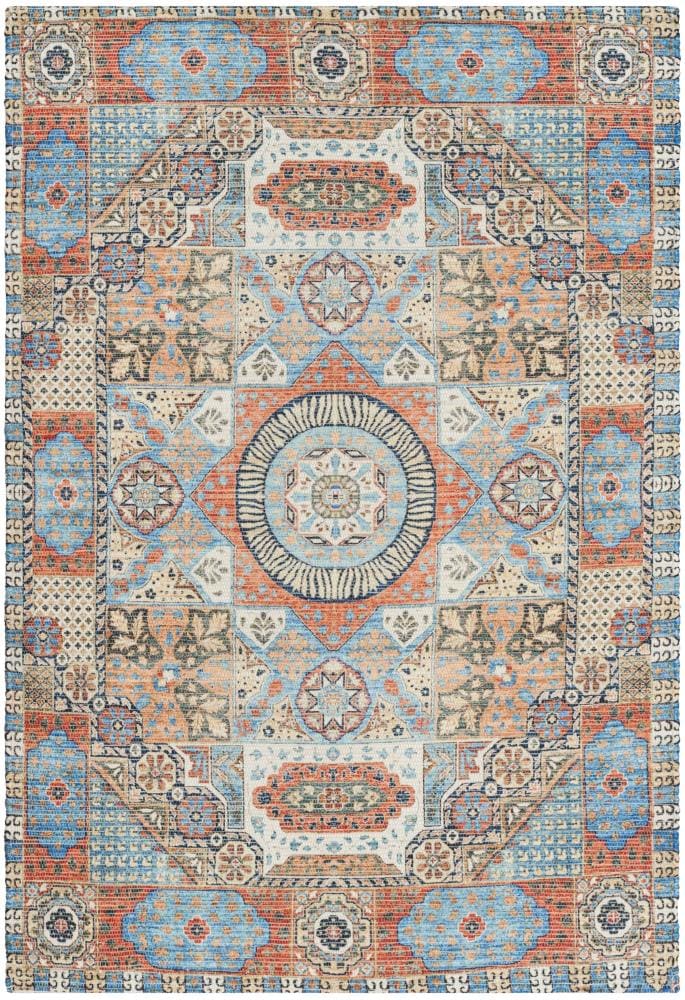 Saffron Blue and Orange Handwoven Wool Cotton Area Rug