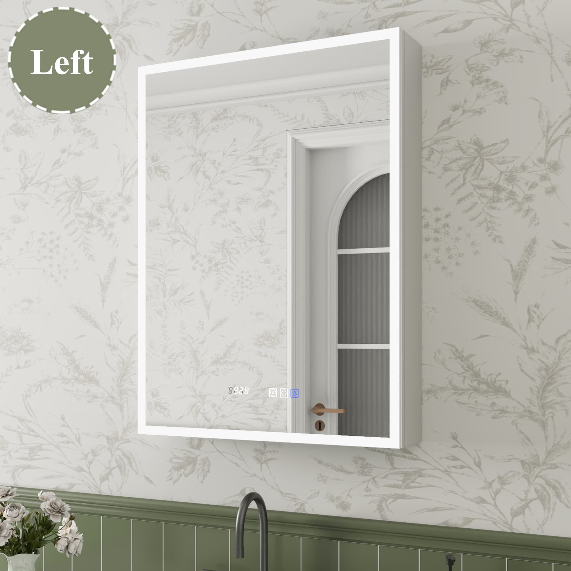 ExBrite LWSDHMC2432V6LX Luvia 24-in x 32-in Lighted LED Fog Free Surface/Recessed Mount Silvery Gray Mirrored Rectangle Soft Close Medicine Cabinet with Outlet