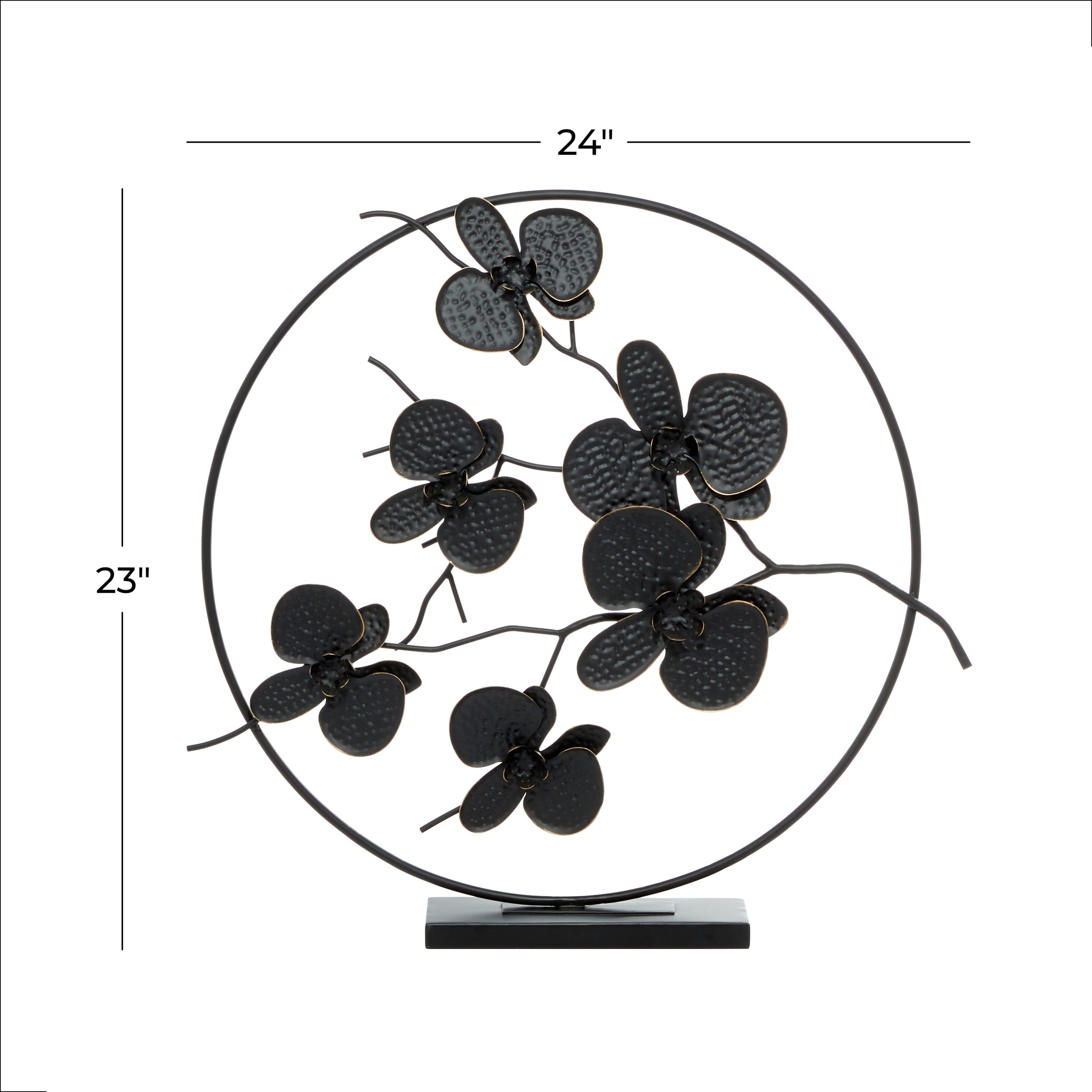 Elegant Black Metal Orchid Floral Sculpture 26"