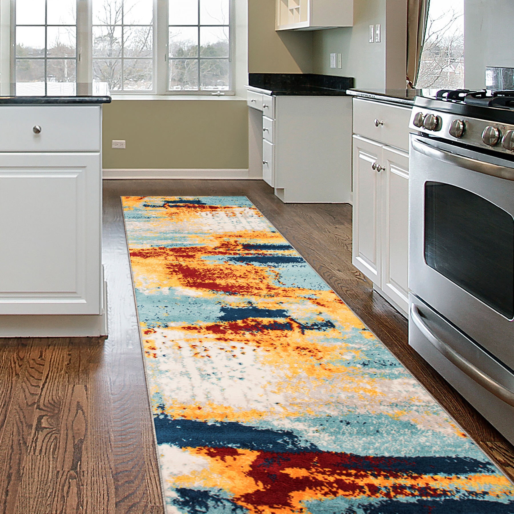Bohemian Multi Abstract Polypropylene Runner Rug 2'x7'