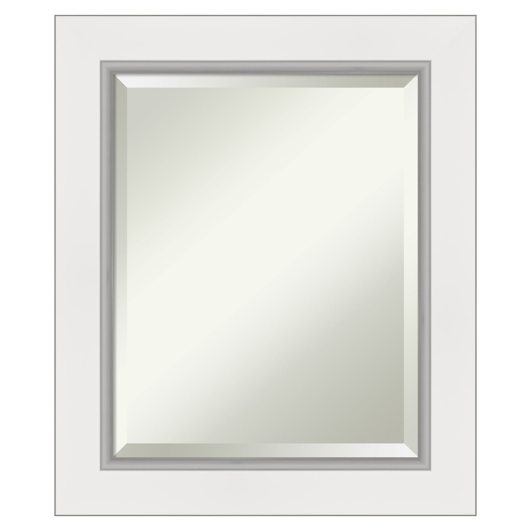 Eva White and Silver Rectangular Beveled Wall Mirror