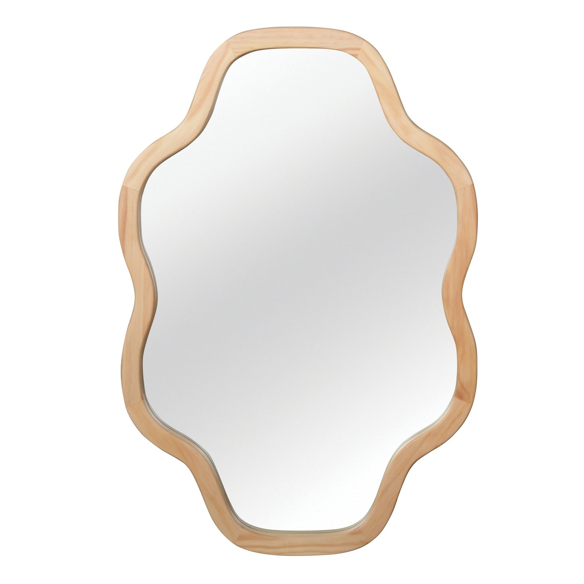 LIVACA 20 inch x 30 inch Natural Wood Solid Wood Cloud Shape Decorative Mirror with Irregular Scalloped Frame