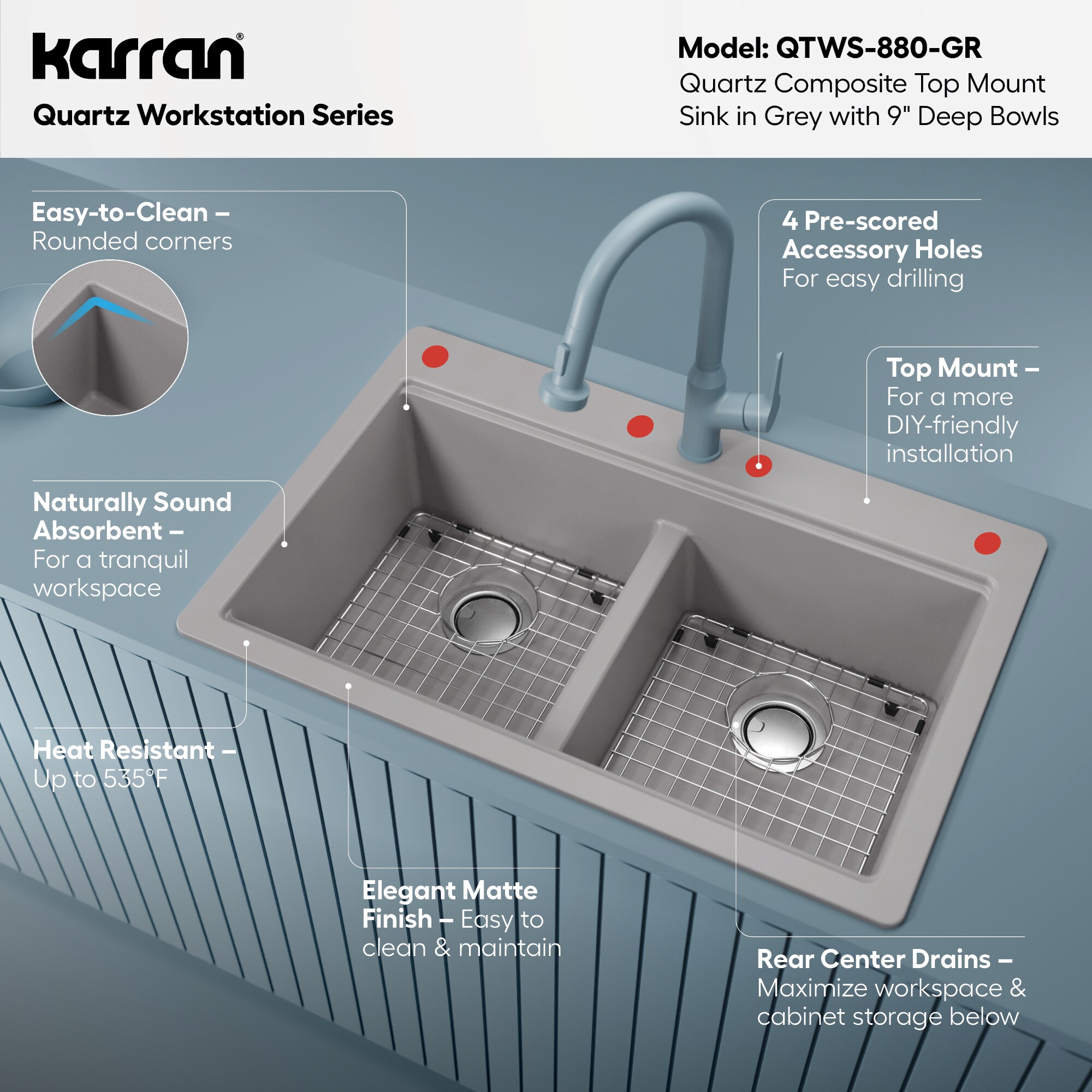 Karran QTWS-880-GR Kitchen-Sinks - Thumbnail View #4