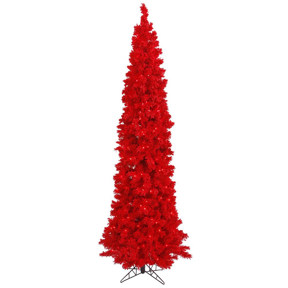 Vickerman 6.5-ft Pre-lit Traditional Slim Flocked Red Artificial ...