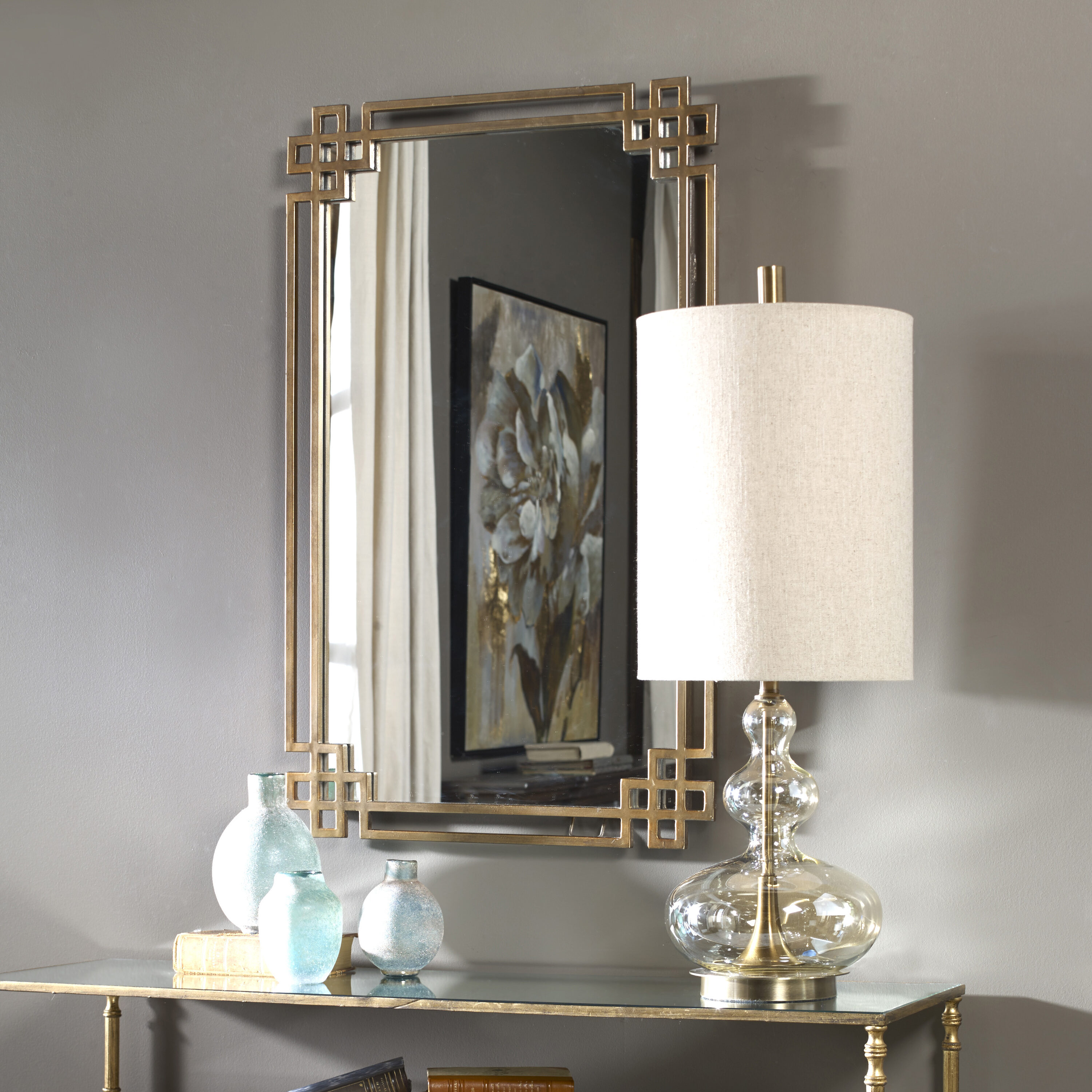 Contemporary Elegance Gold Rectangular Metal Wall Mirror 23"x37"