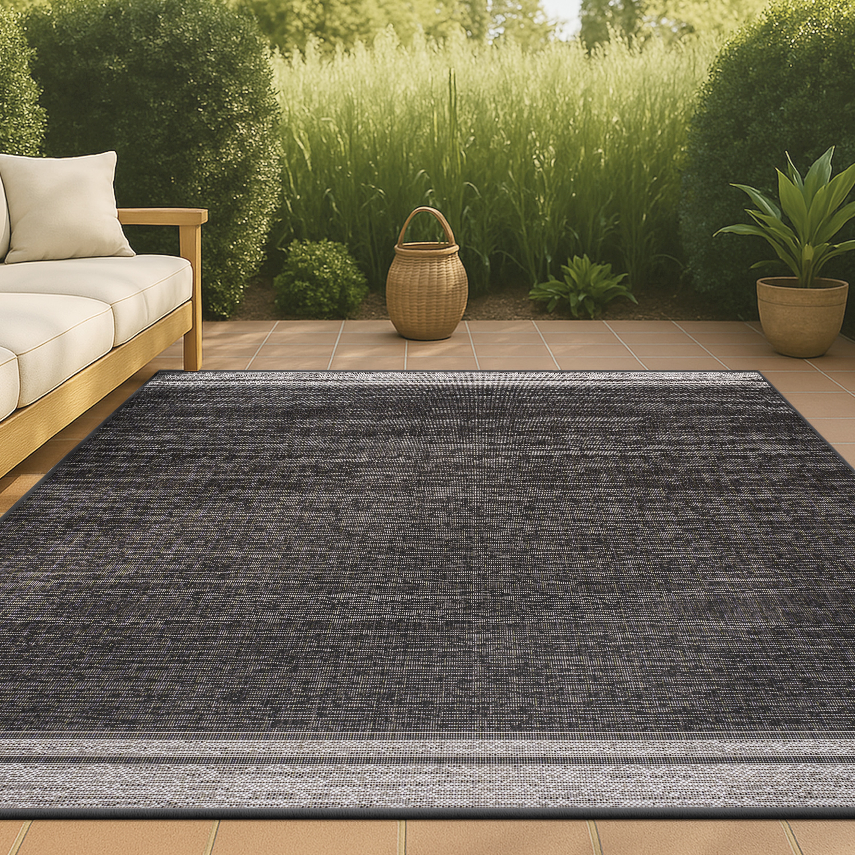 JONATHAN  Y TSN213A-4 TUSCAN SUN Alda Minimalist Mingled Solid 4 x 6 (ft) Loomed Polypropylene Black/Cream Rectangular Indoor/Outdoor Solid Industrial Area rug