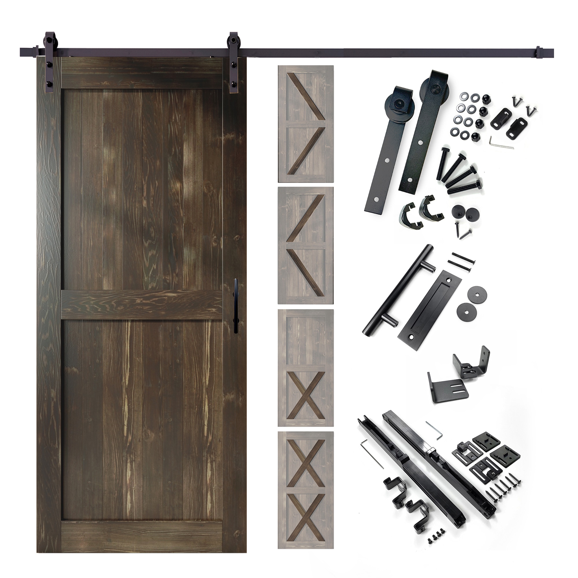 HOMACER YT1TGH084C-4280F-EB 42-in x 80-in Ebony Pine Wood Solid core Single Barn Door (Hardware Included)