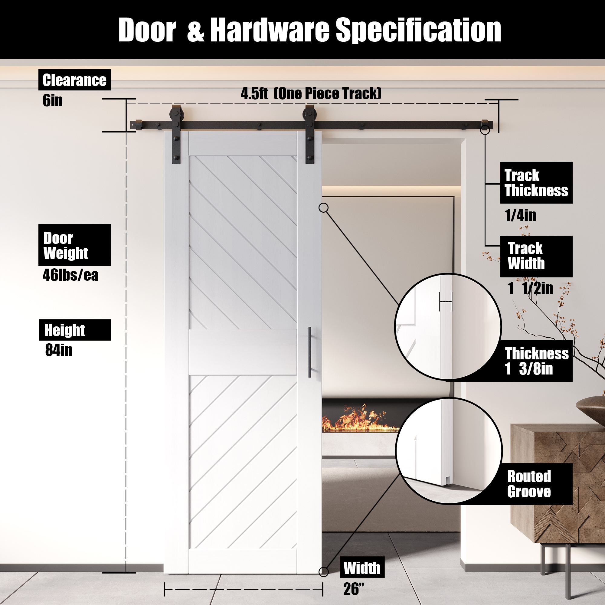 HOMACER YT1H054C-XT4-2684-WH Barn-Doors - View #2