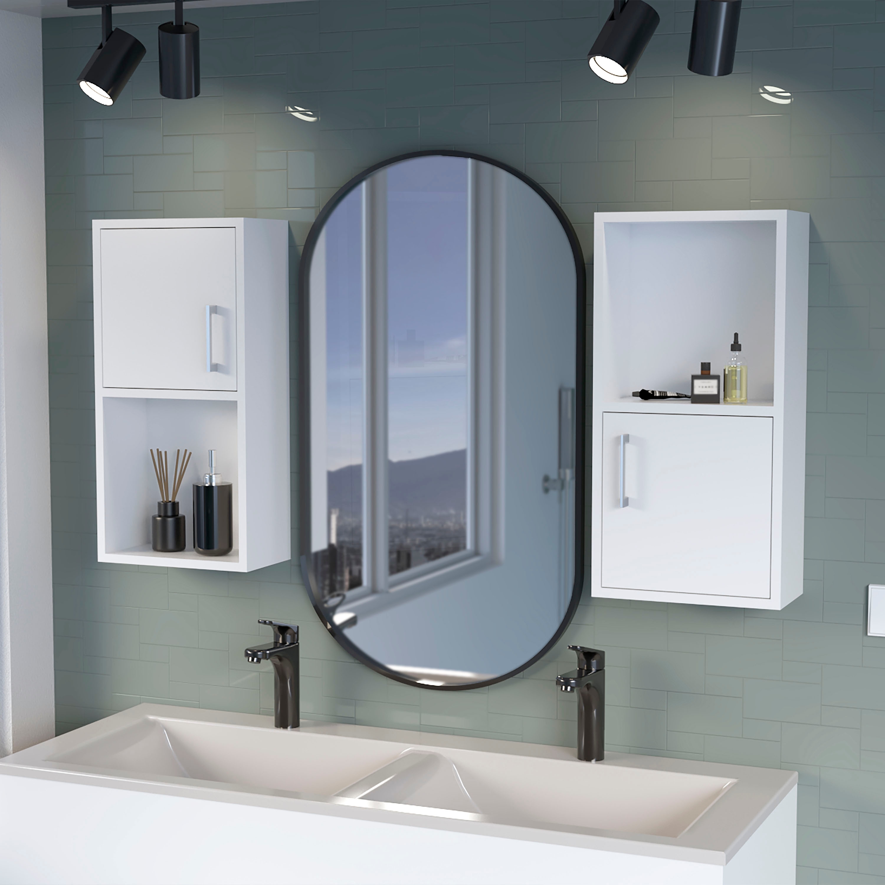 Tinyhomie Set of 2 Bathroom Medicine Cabinets with Open Shelf Storage