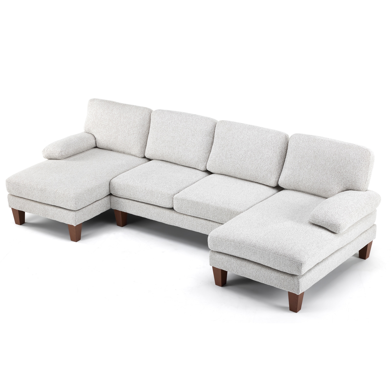 VINGLI 110-in W U-Shaped Sectional Couch with Two Chaise/Chenille Fabric Comfy Couches with 4 Seats for Living Room Beige