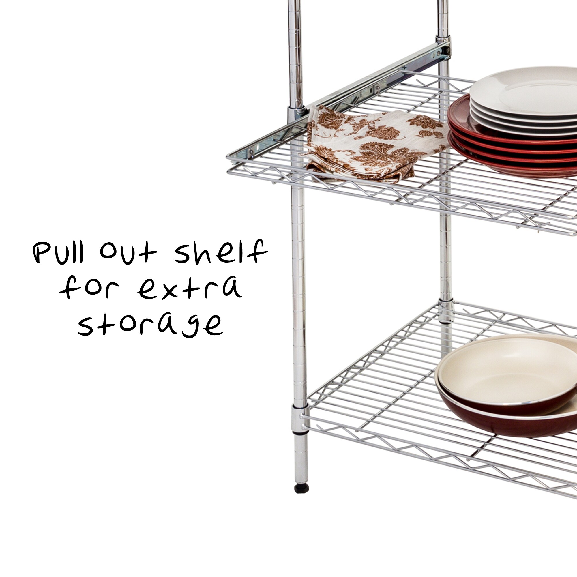 Adjustable Gray Steel Kitchen Rack with Wire Grid Shelves