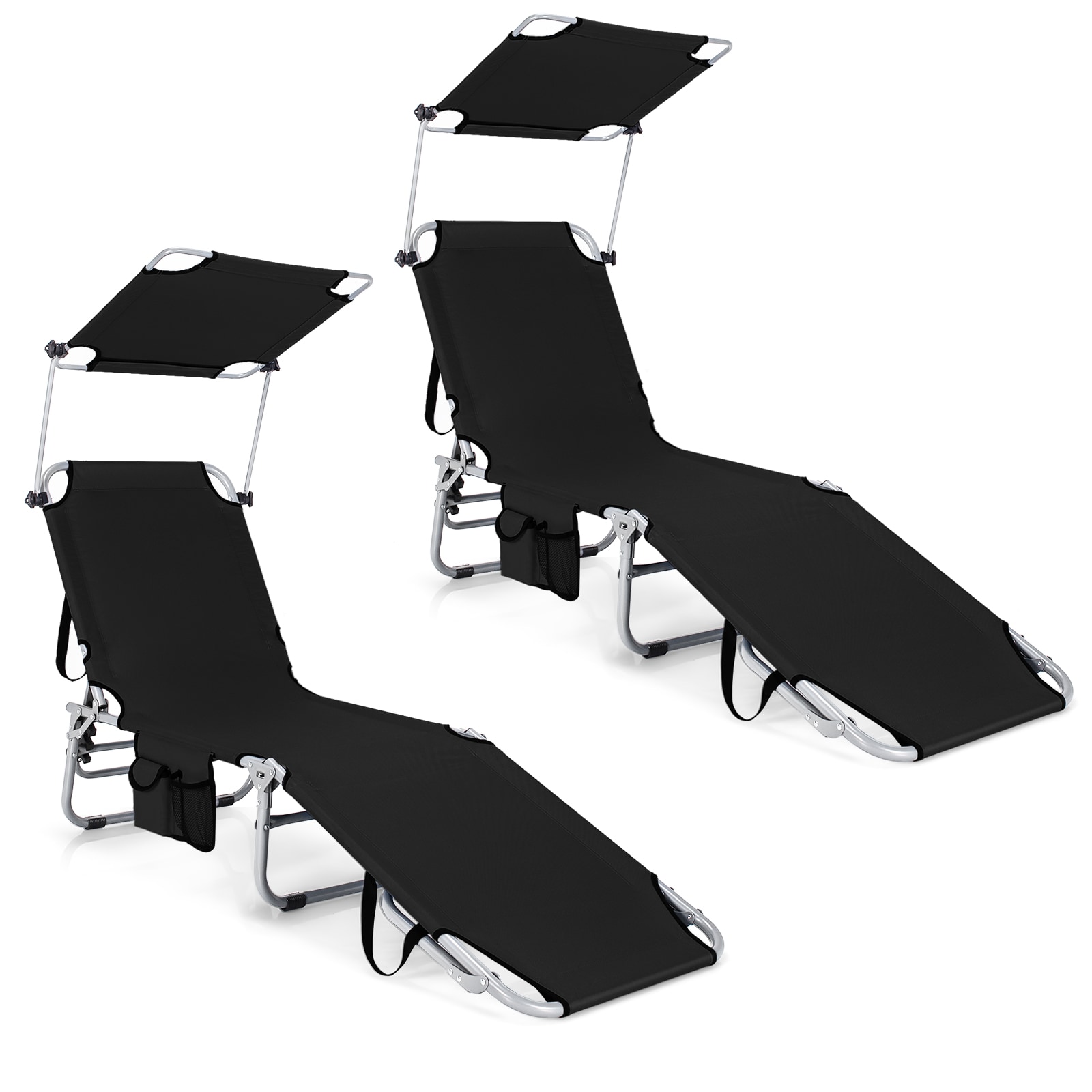 Forclover HBV-10027BK-2 Outdoor Chaise Lounges Set of 2 Black Metal Frame Stationary Chaise Lounge Chair with Black Mesh Seat