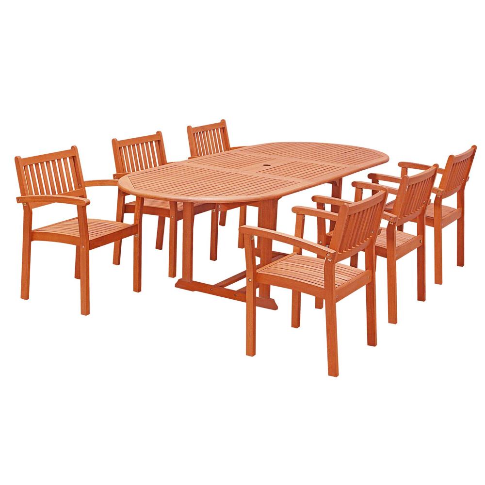 VIFAH V144SET30  Malibu 7-Piece Tan Frame Patio Set with
