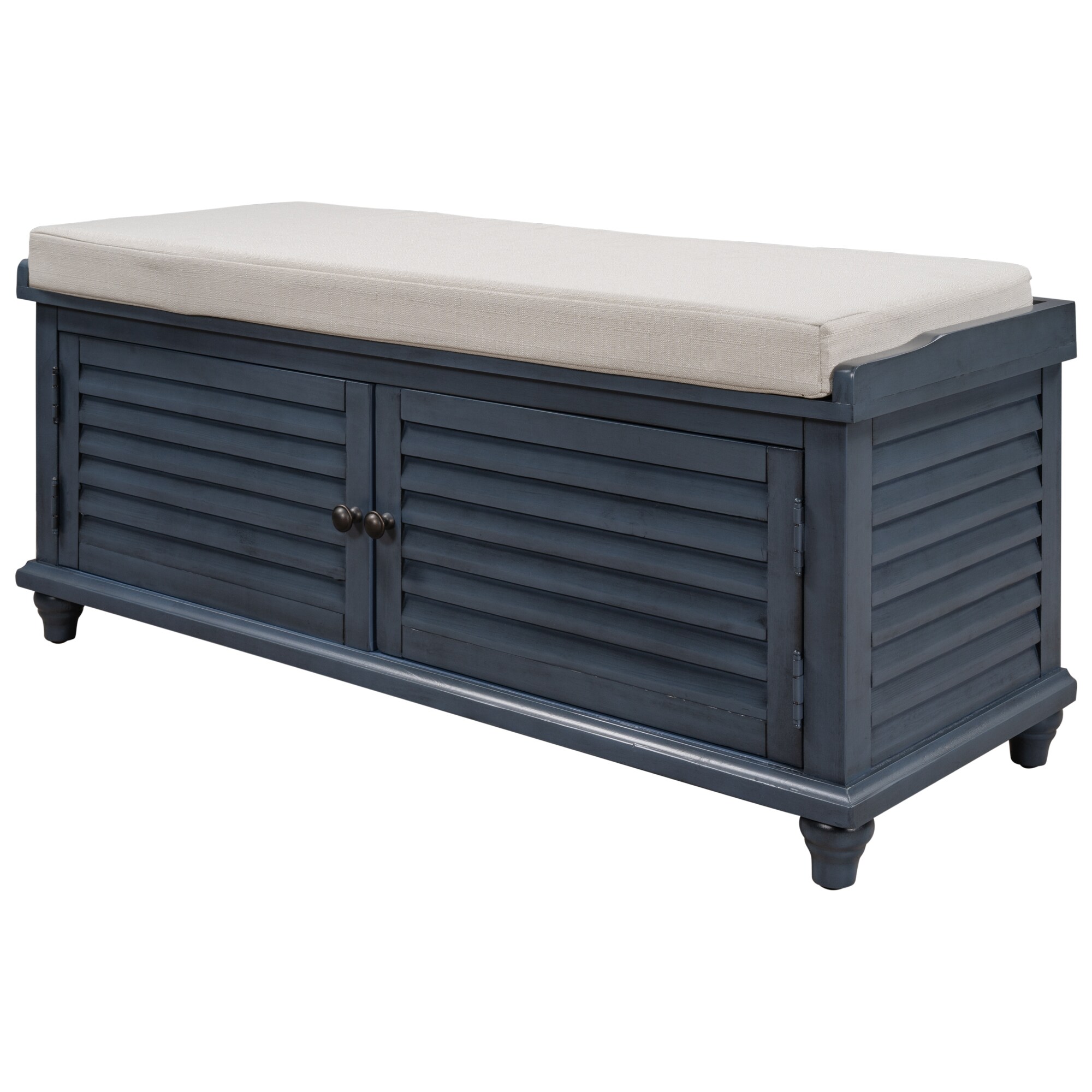 GZMR Modern Navy Blue Storage Bench 43.4-in x 15.75-in 15.75-in x 19.4 ...