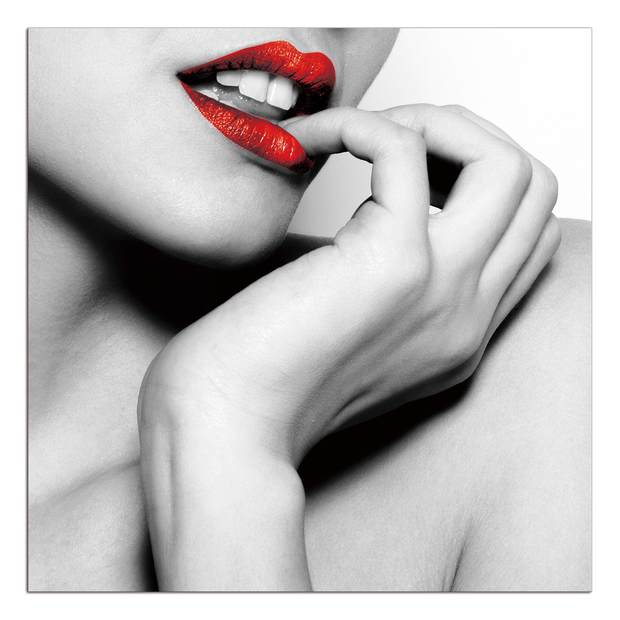 Amazing Rugs LN61120 Red Lip Seduction Framed 40-in H x 40-in W Abstract Ceramic Print