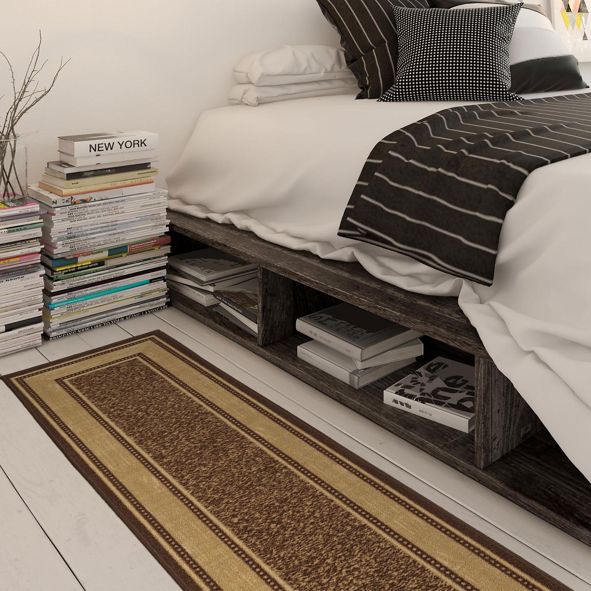 Brown and Beige Non-Slip Synthetic Runner Rug, 1'10" x 7'
